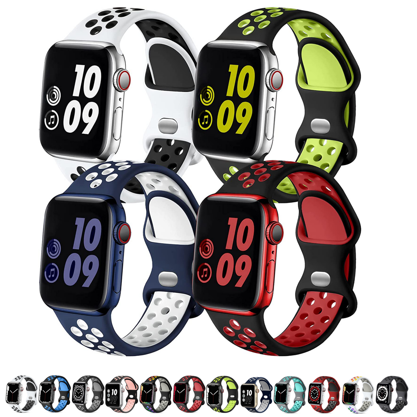 Silicone Apple Watch Sport Band With Air Holes, 4 Pack