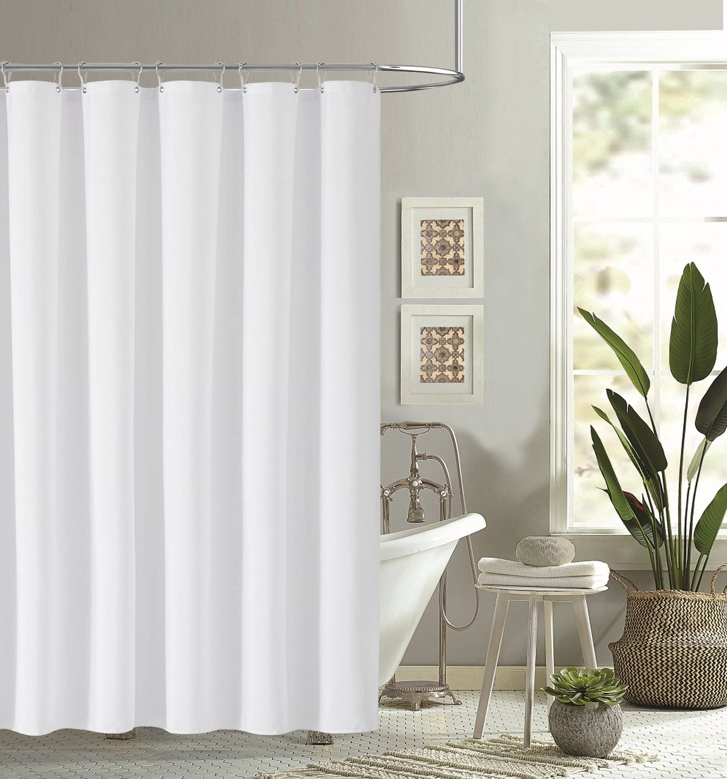 Faux Linen Shower Curtain With Stainless-Steel Hooks, 210 GSM, 72 x 72 in