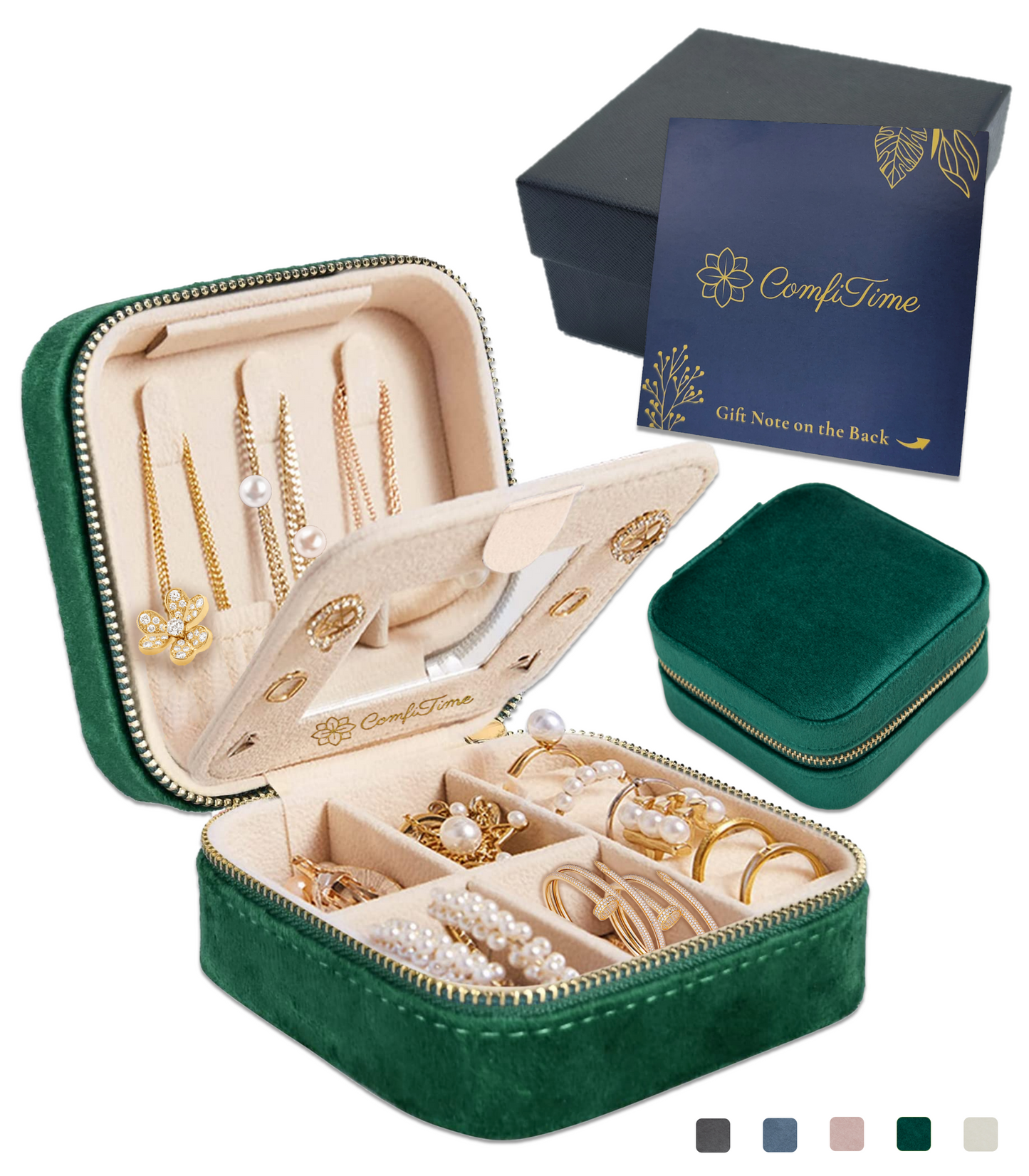 Velvet Travel Jewelry Case With Mirror