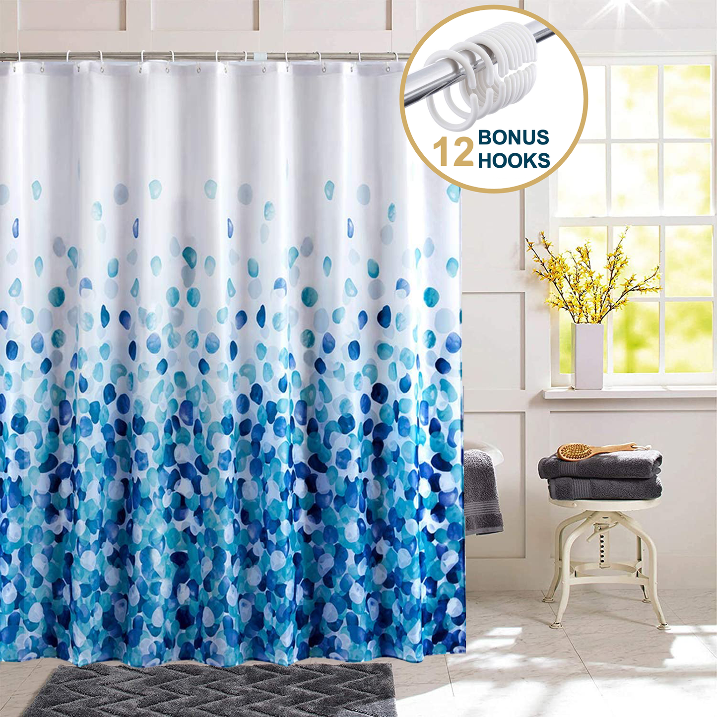 Shower Curtain With Weighted Hem, Rose Petal Floral Design, 72 x 72 in