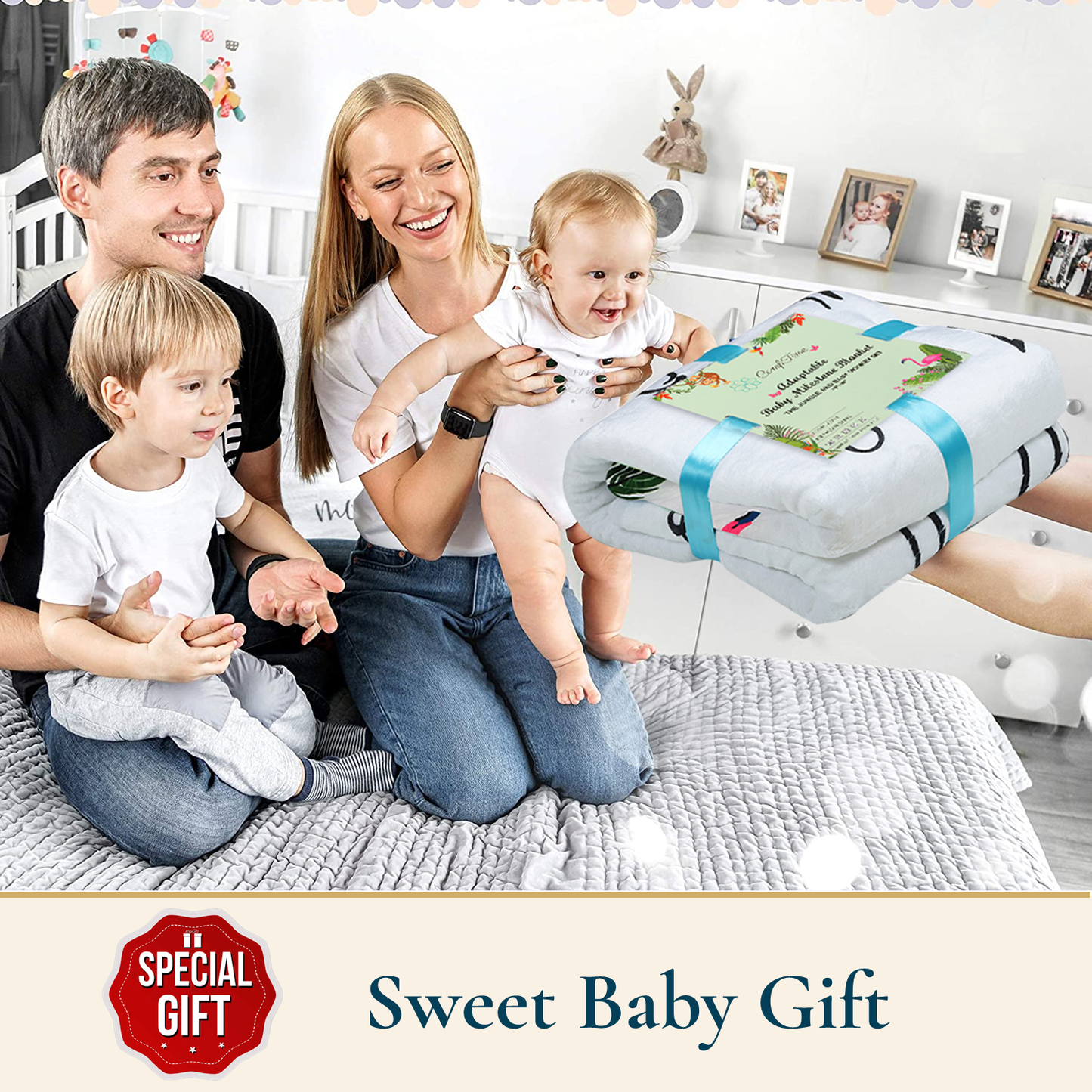 Soft Fleece Adaptable Baby Milestone Blanket, 300 GSM, 40 x 60 in