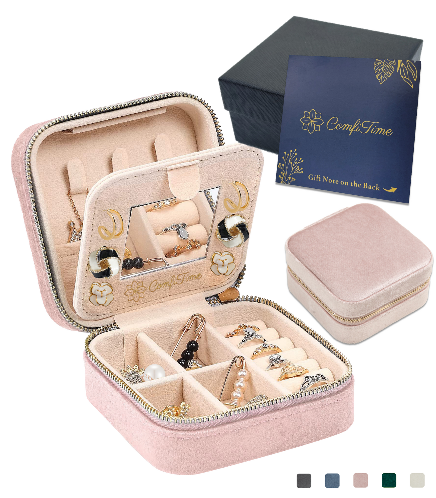 Velvet Travel Jewelry Case With Mirror