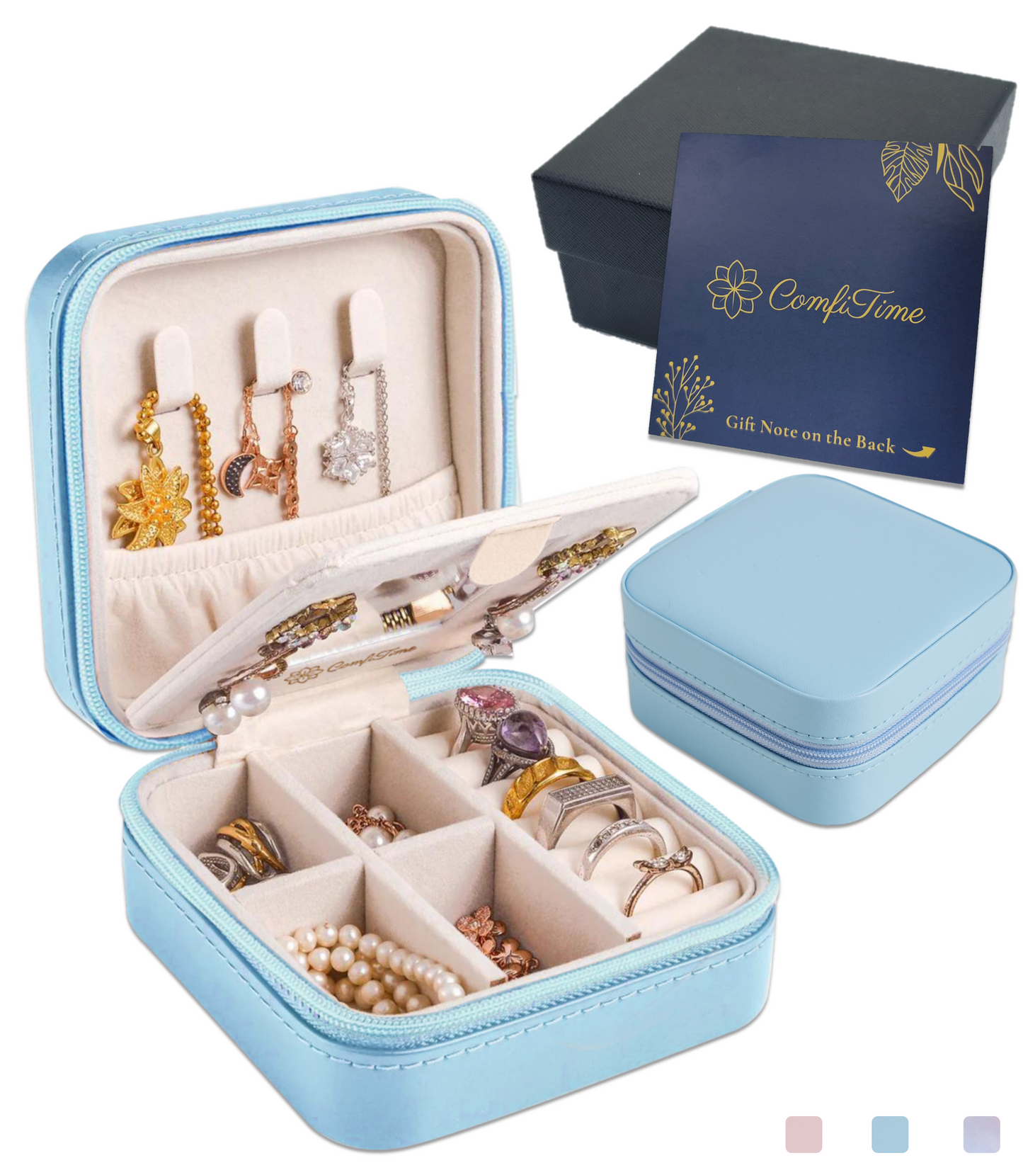 Velvet Travel Jewelry Case With Mirror
