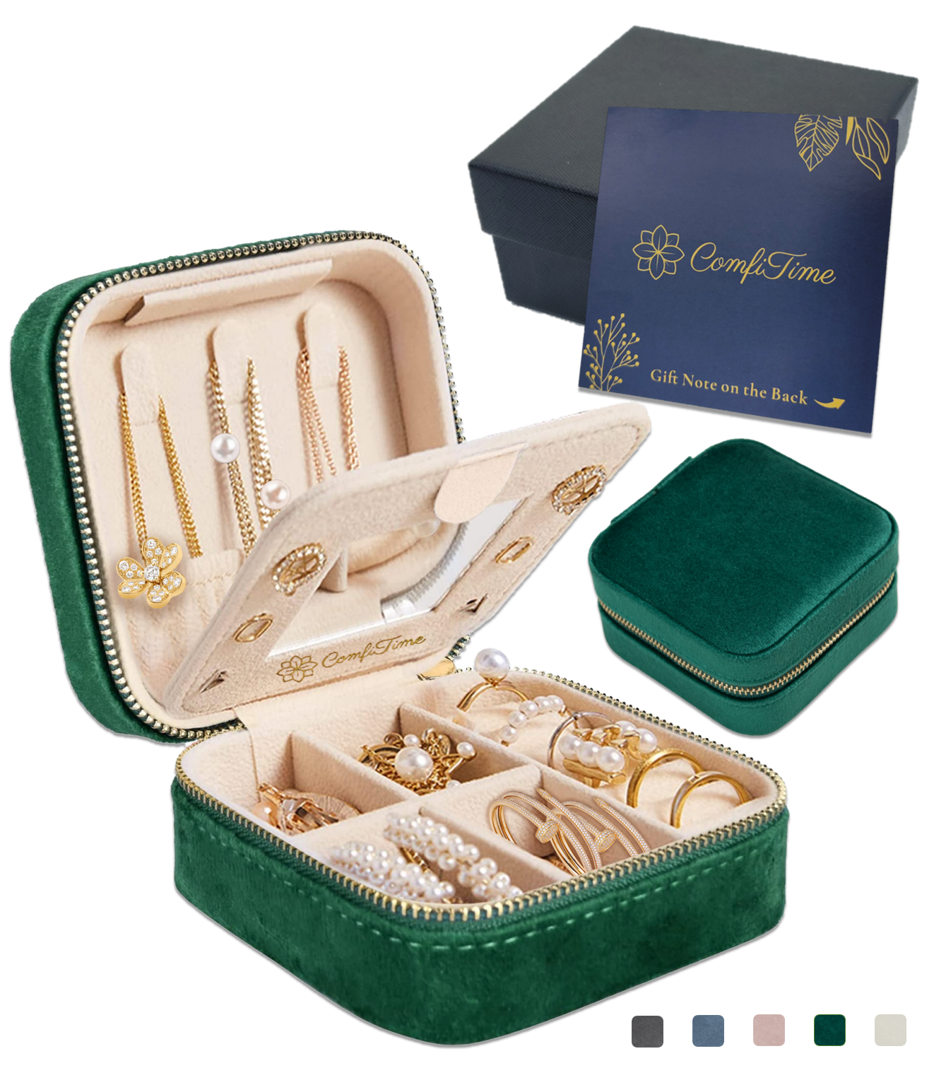 Velvet Travel Jewelry Case With Mirror