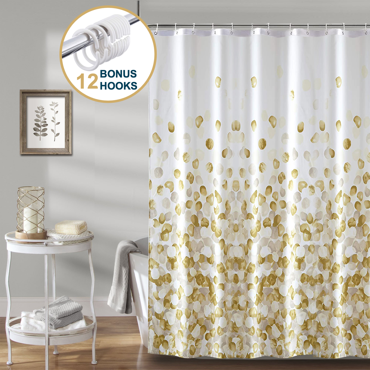 Shower Curtain With Weighted Hem, Rose Petal Floral Design, 72 x 72 in