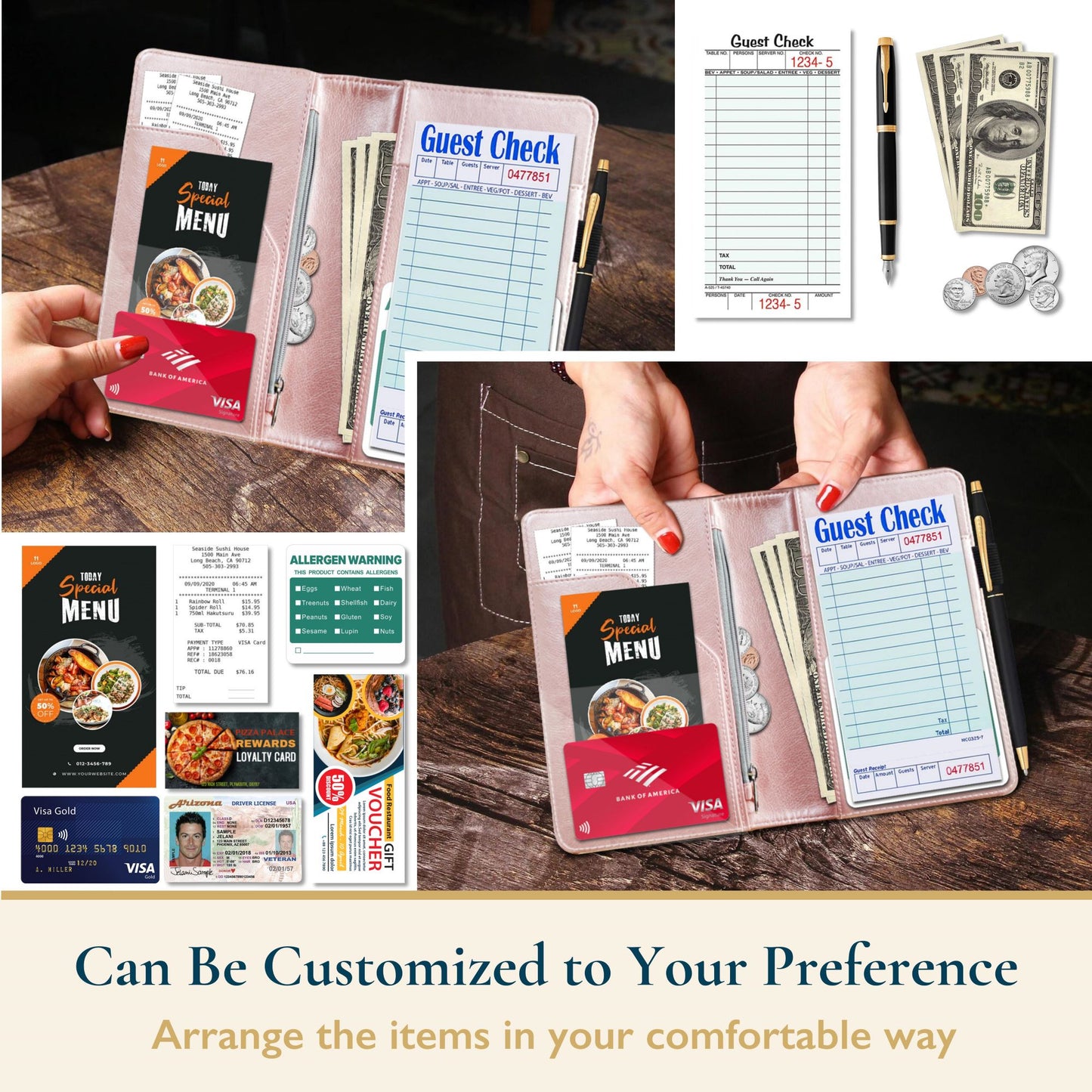 PU Leather Server Book for Waitress