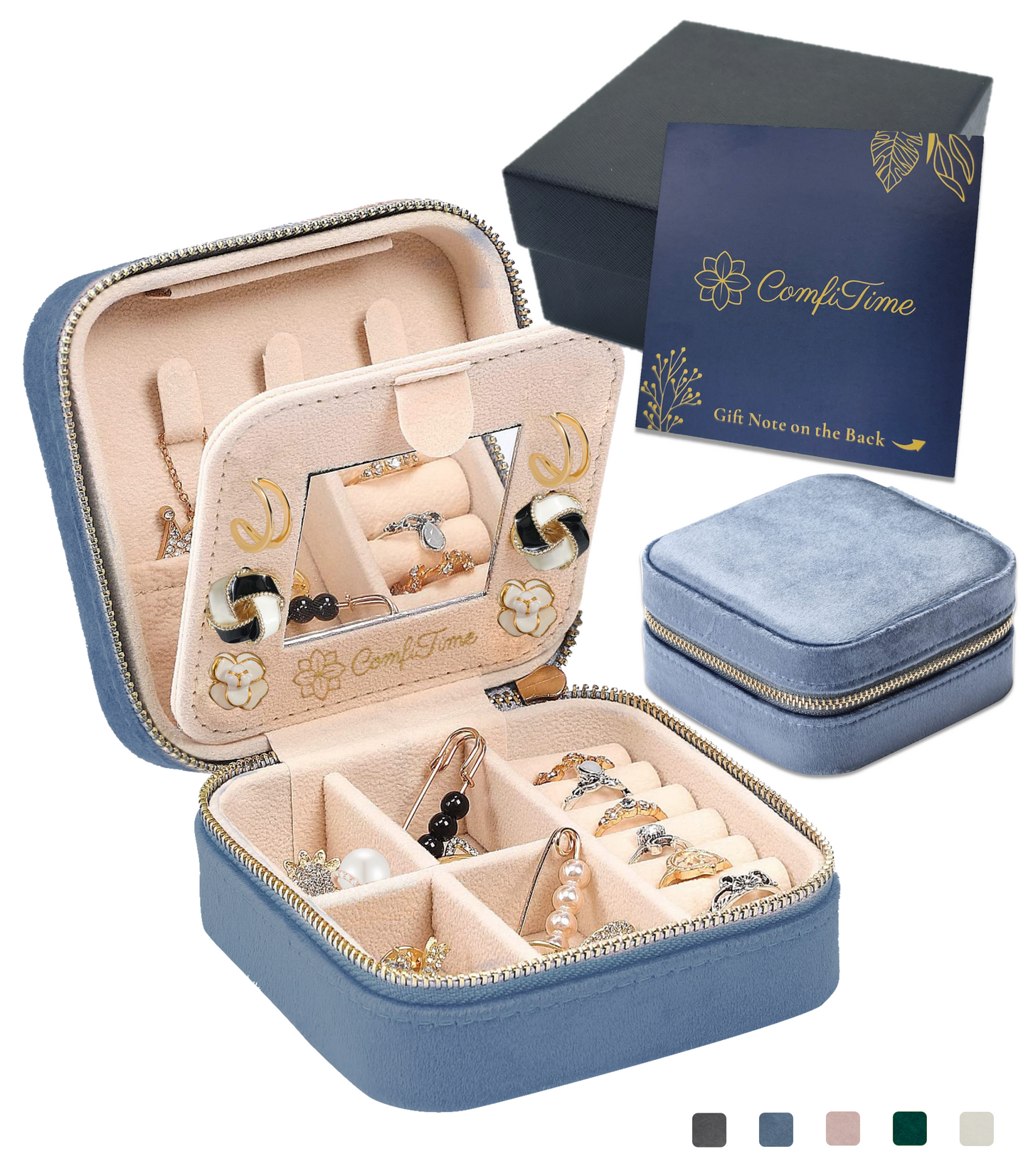 Velvet Travel Jewelry Case With Mirror