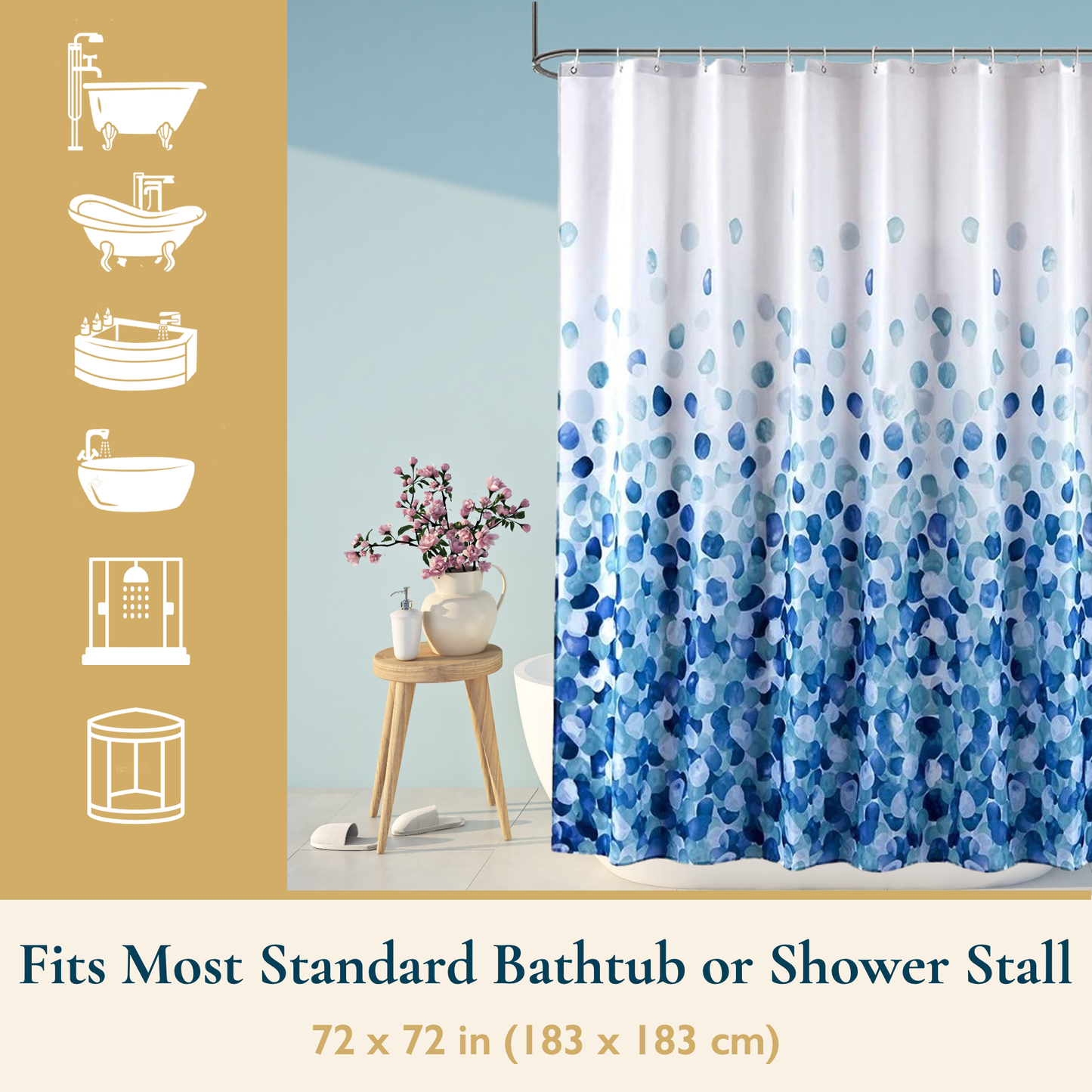 Shower Curtain With Weighted Hem, Rose Petal Floral Design, 72 x 72 in