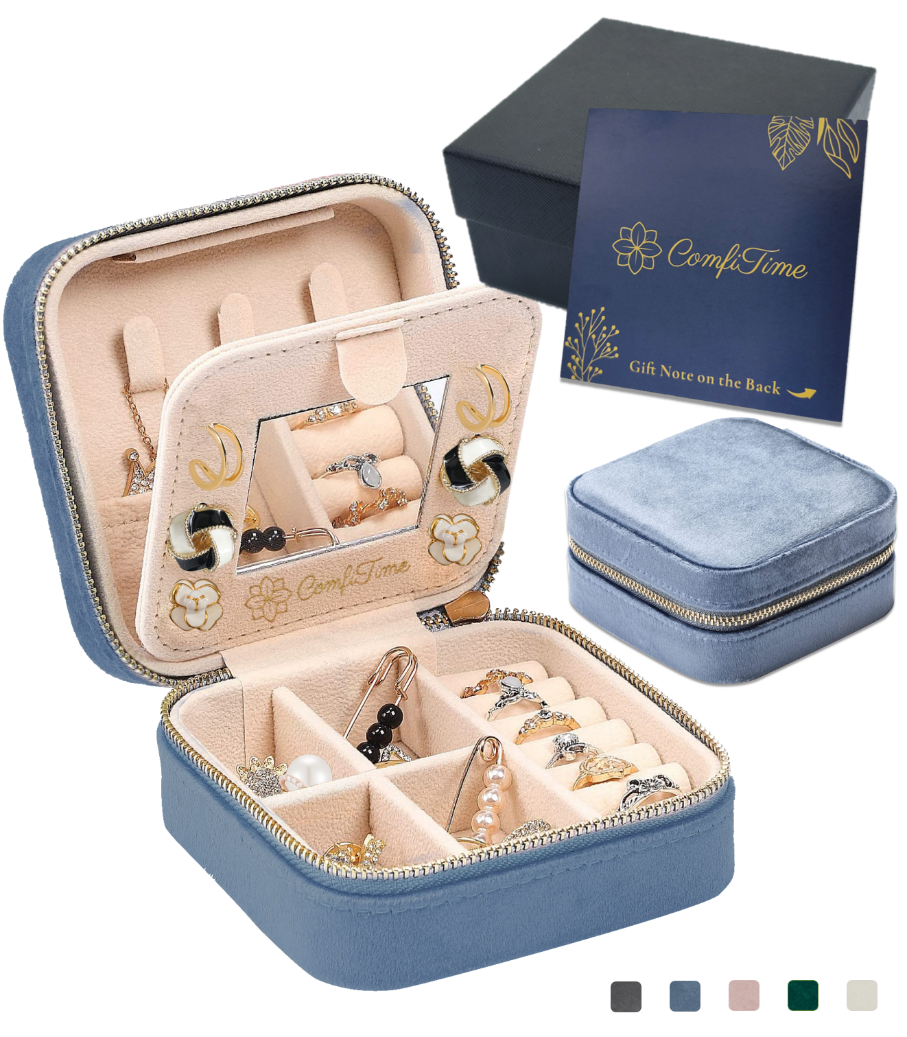 Velvet Travel Jewelry Case With Mirror