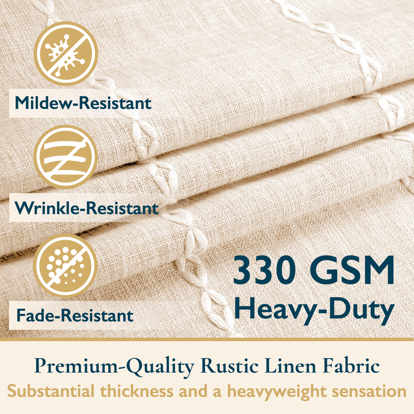 Tassel Shower Curtain and Stainless-Steel Hooks Set, 330 GSM, 72 x 72 in