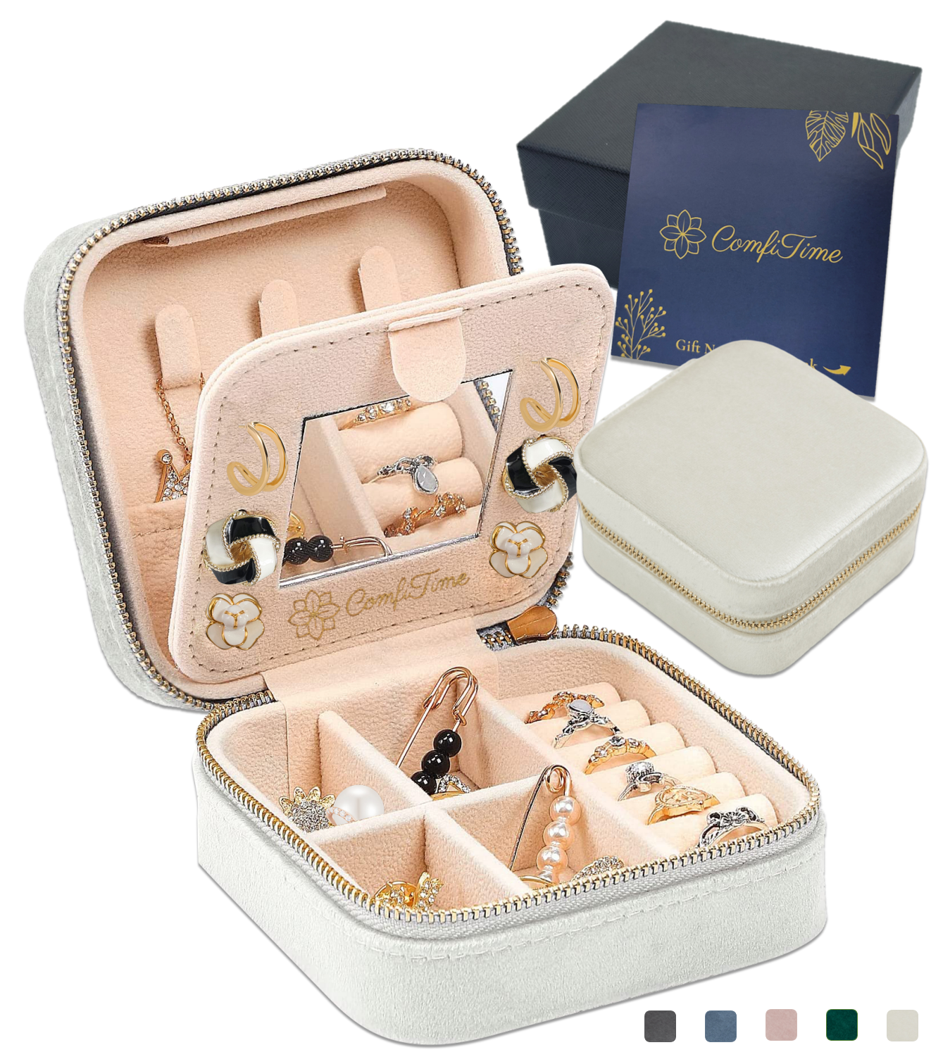 Velvet Travel Jewelry Case With Mirror