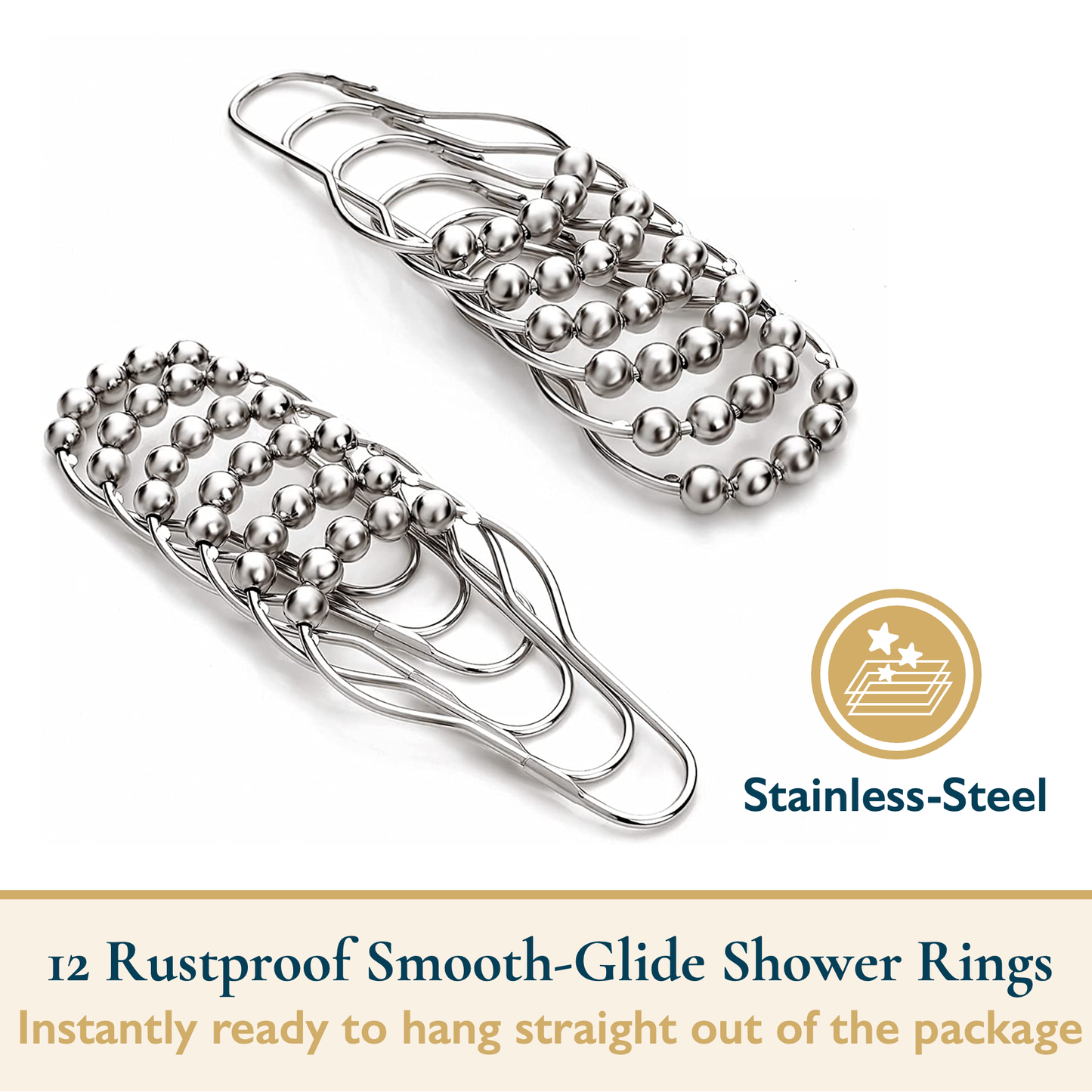 Tassel Shower Curtain and Stainless-Steel Hooks Set, 330 GSM, 72 x 72 in