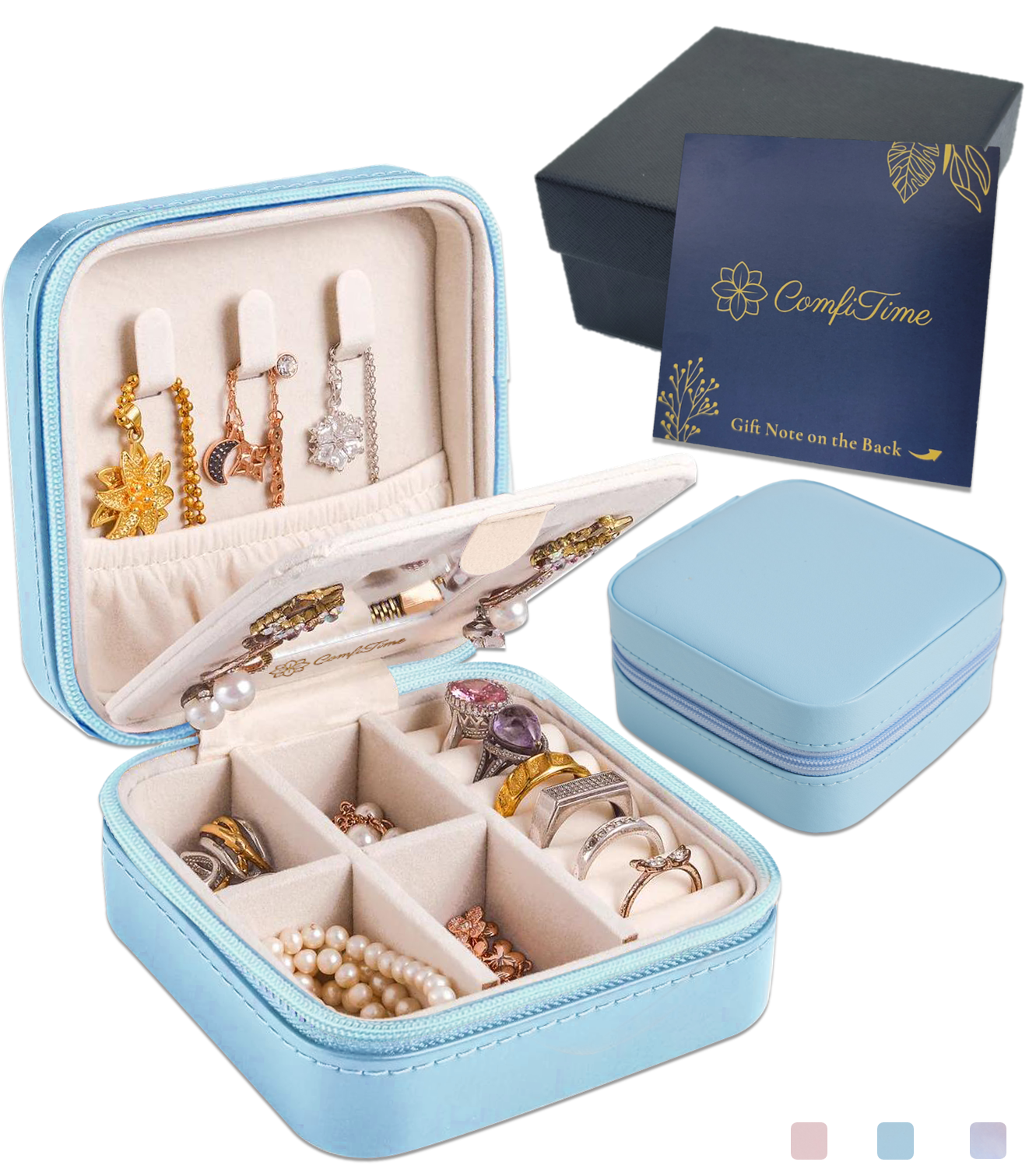 Velvet Travel Jewelry Case With Mirror