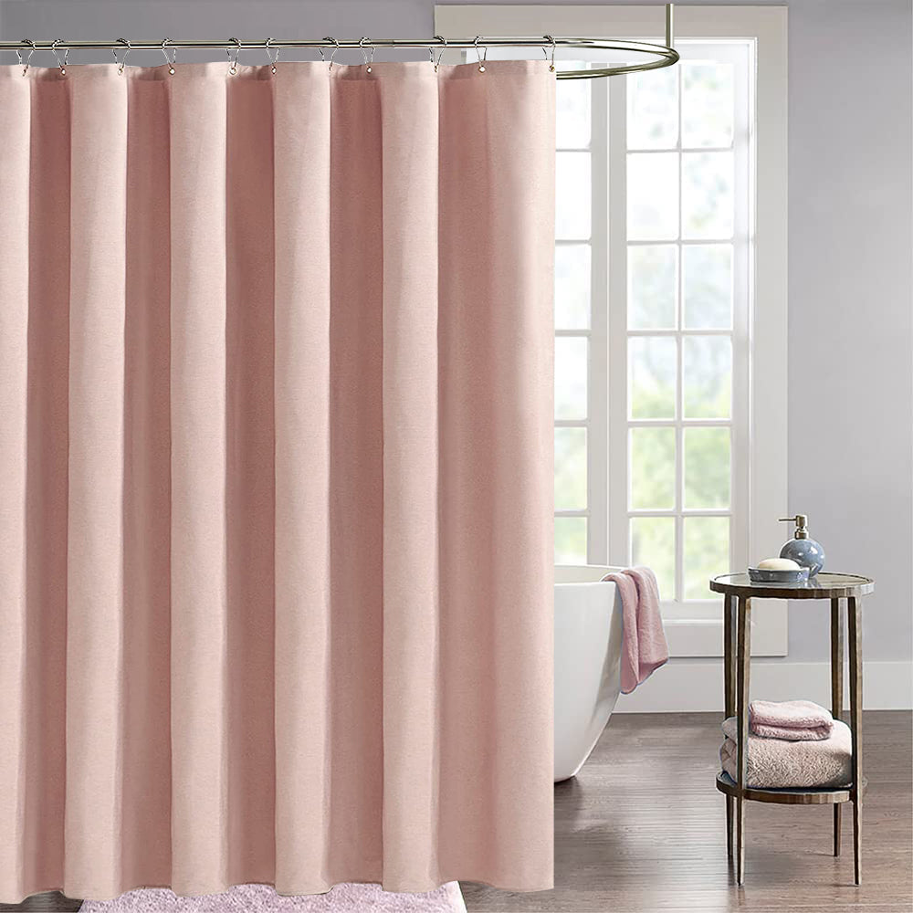 Faux Linen Shower Curtain With Stainless-Steel Hooks, 210 GSM, 72 x 72 in