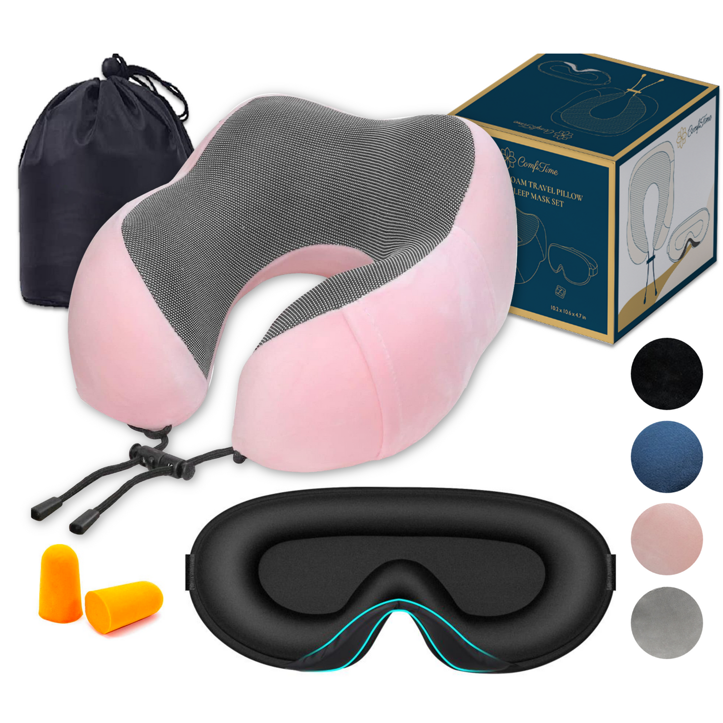 Memory Foam Travel Pillow and Sleep Mask Set