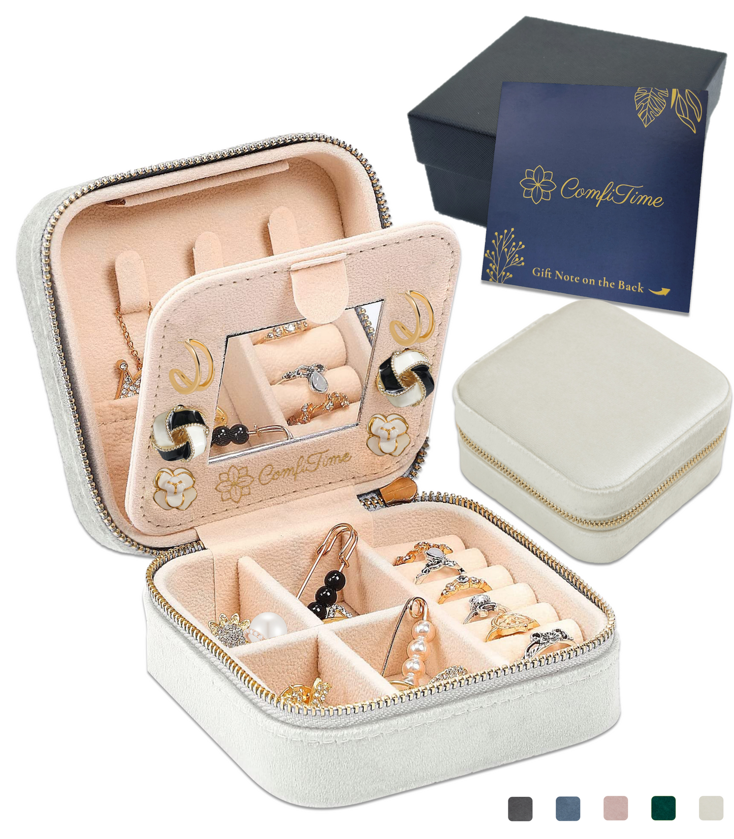 Velvet Travel Jewelry Case With Mirror