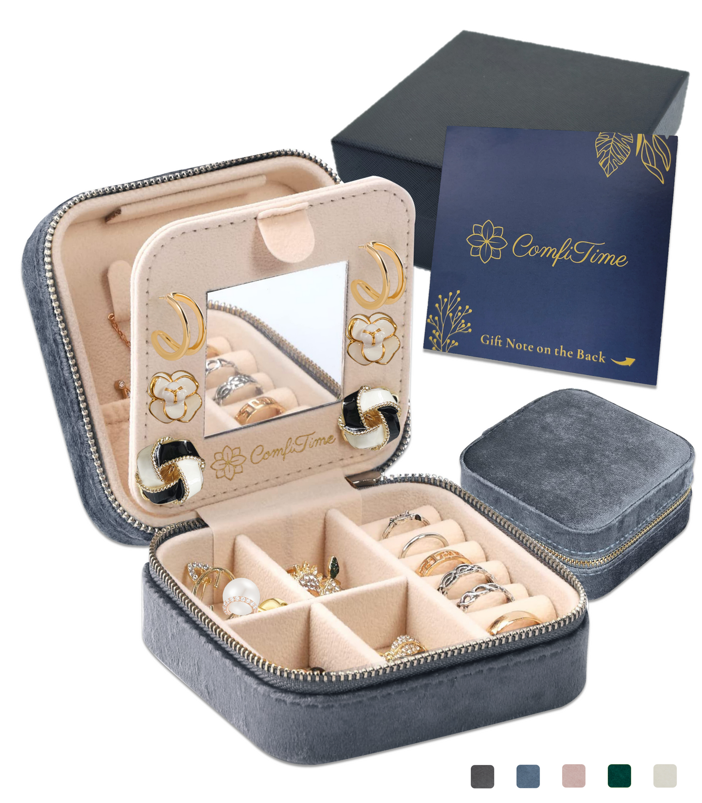 Velvet Travel Jewelry Case With Mirror