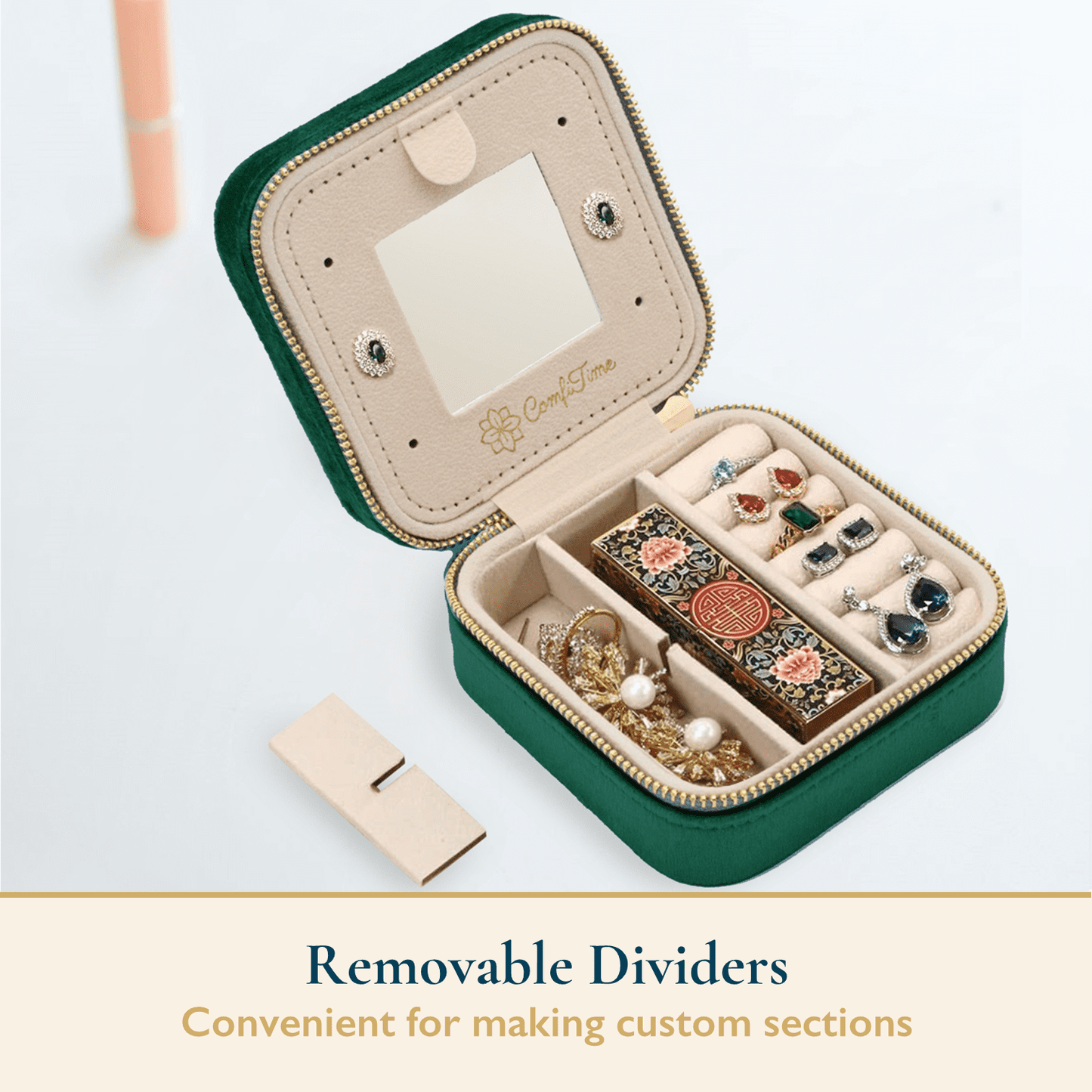 Velvet Travel Jewelry Case With Mirror