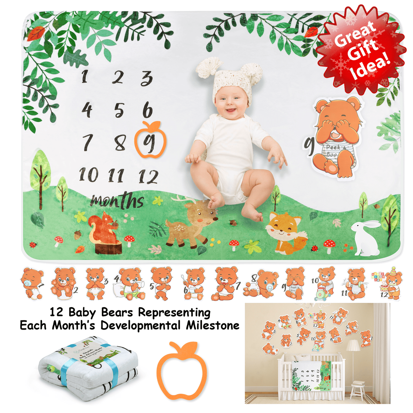 Soft Fleece Adaptable Baby Milestone Blanket, 300 GSM, 40 x 60 in