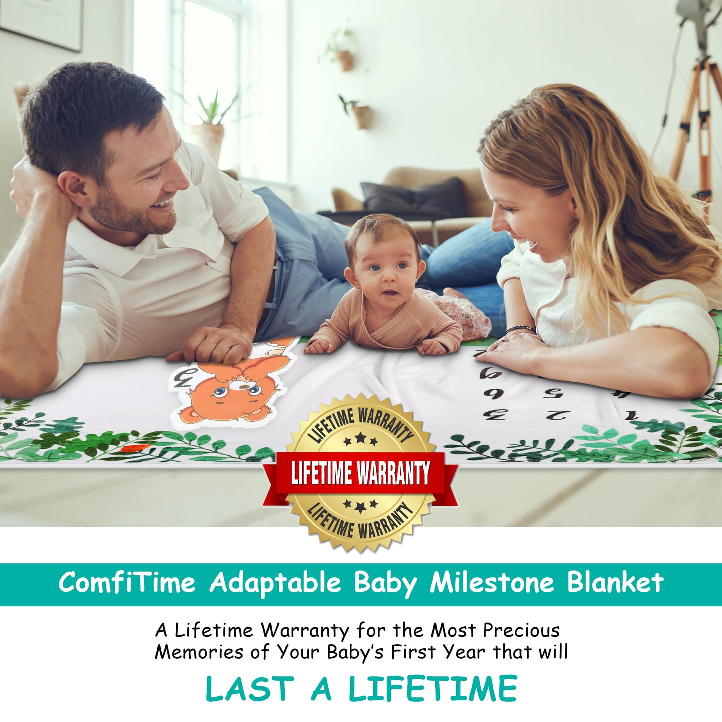 Soft Fleece Adaptable Baby Milestone Blanket, 300 GSM, 40 x 60 in