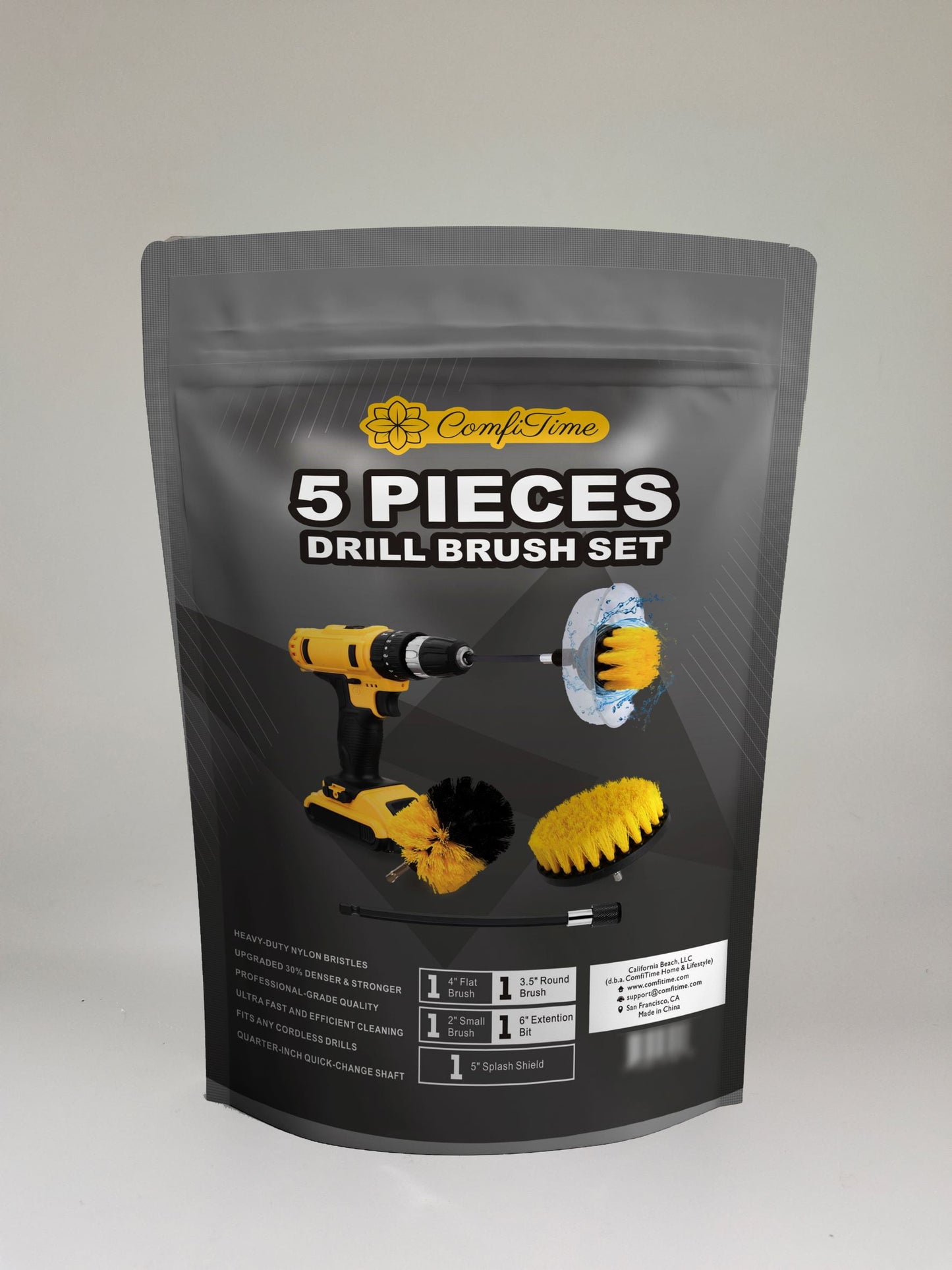 5-Piece Drill Brush Set With Splash Shield