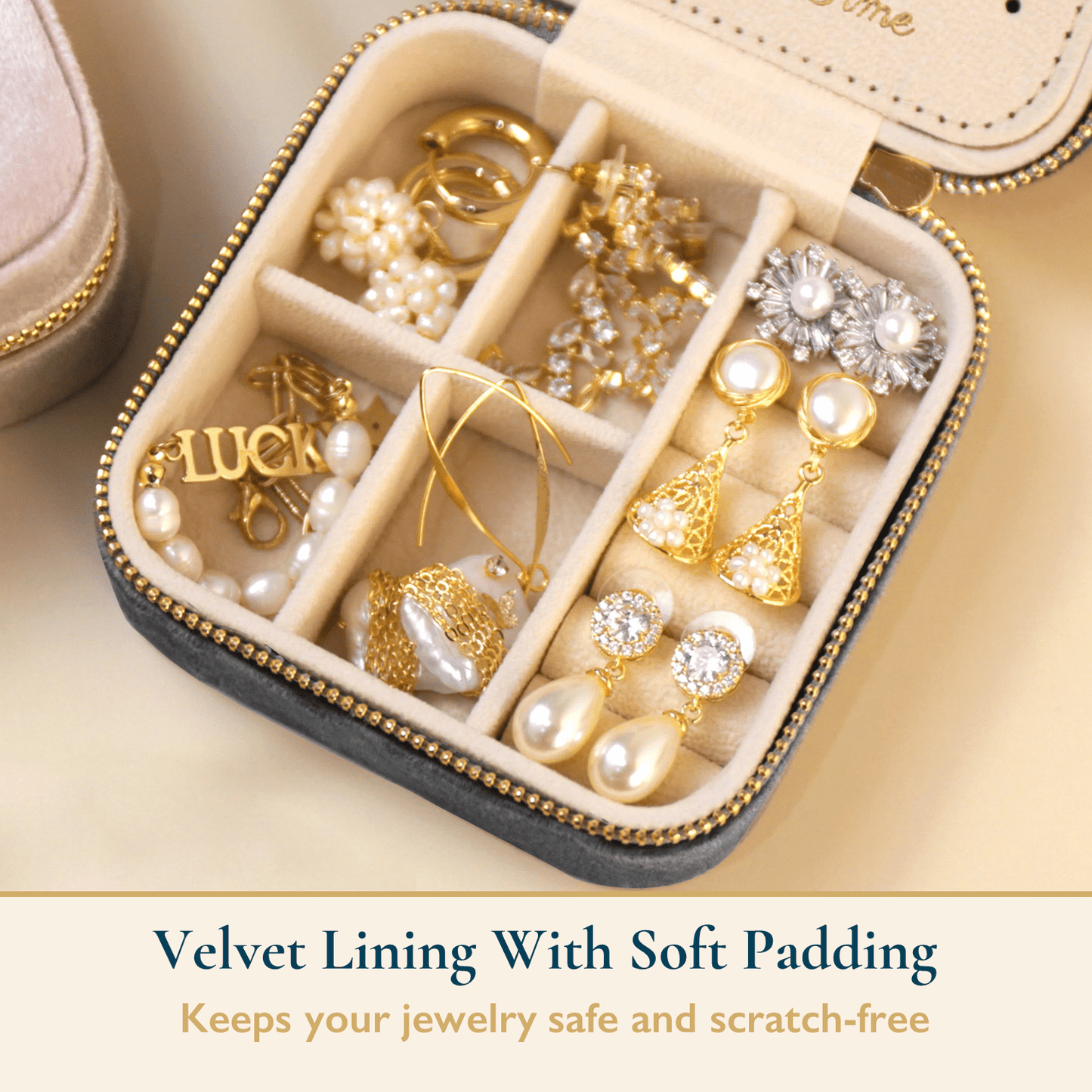 Velvet Travel Jewelry Case With Mirror