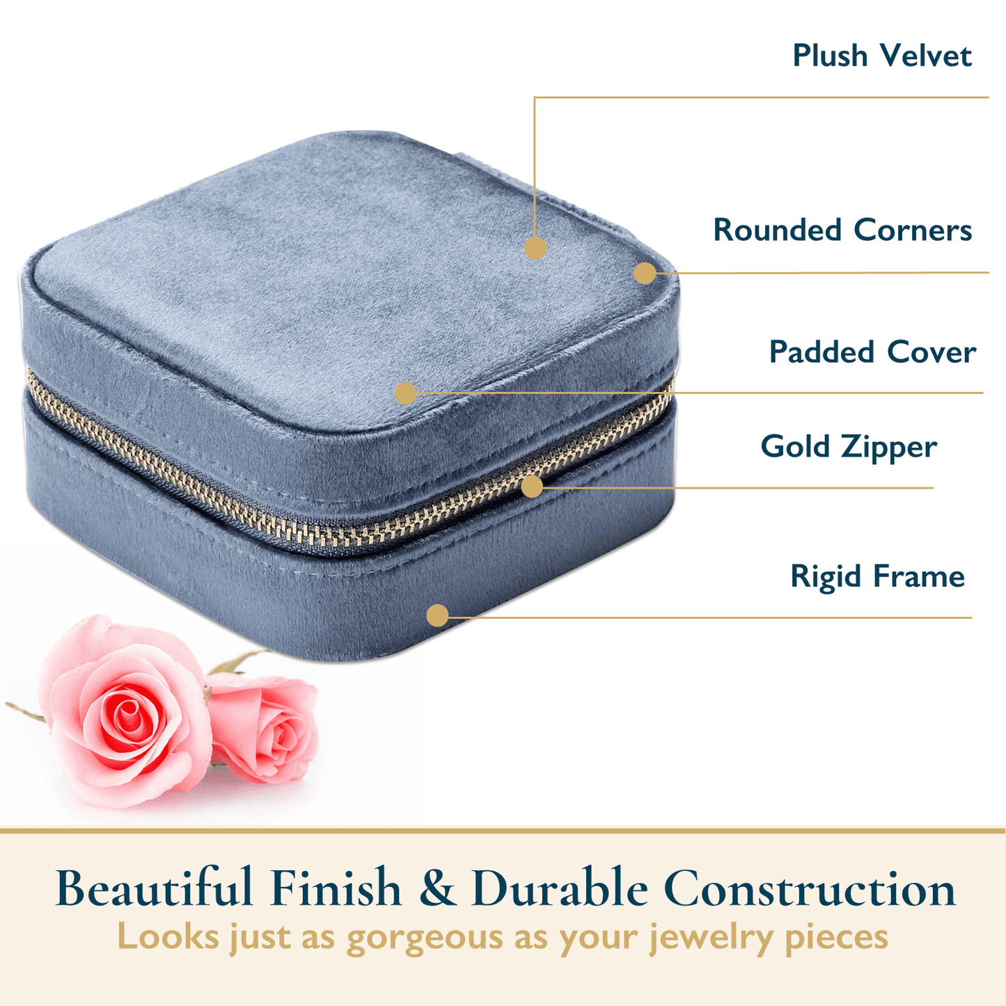 Velvet Travel Jewelry Case With Mirror