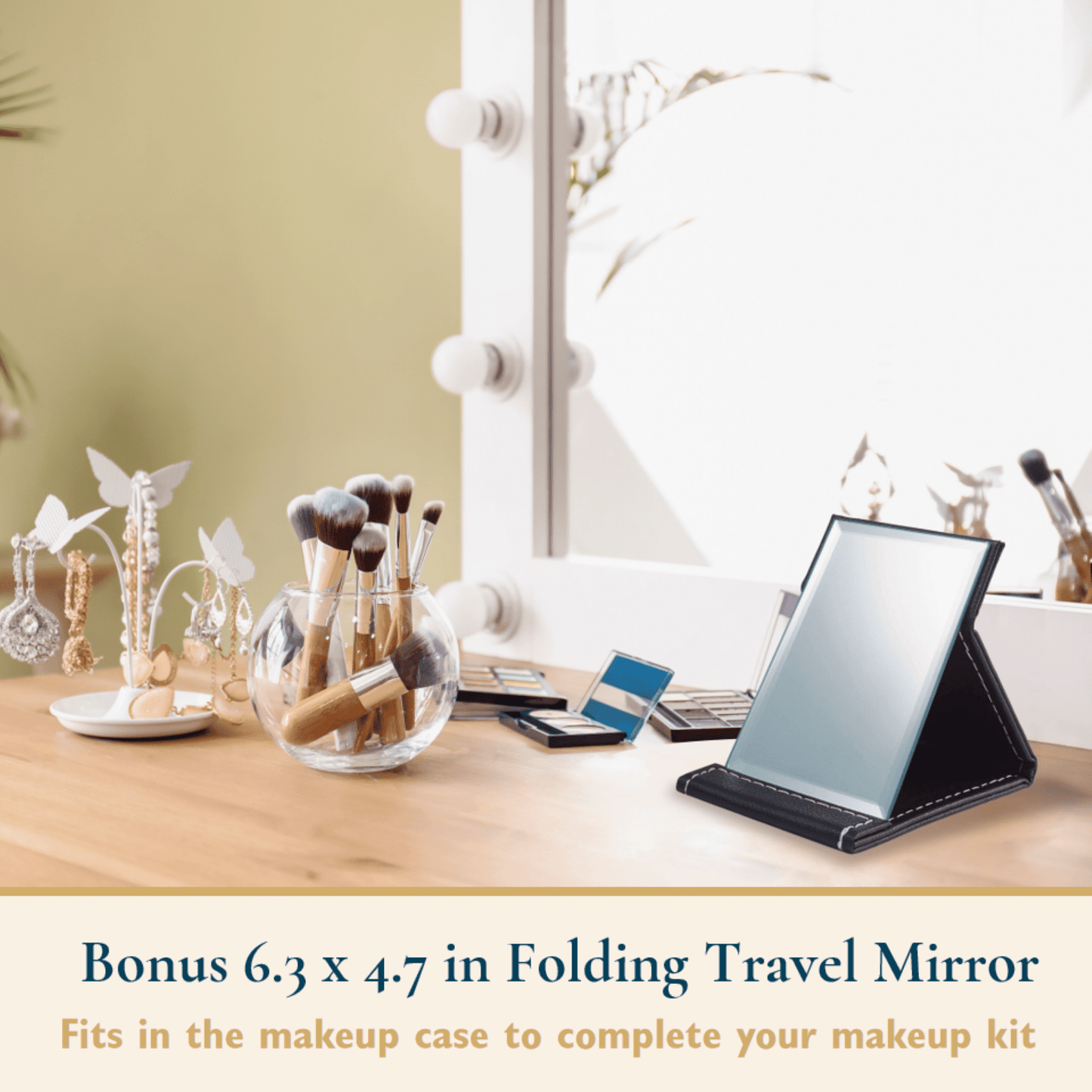 Customizable Makeup Case With Strap and Bonus Travel Mirror