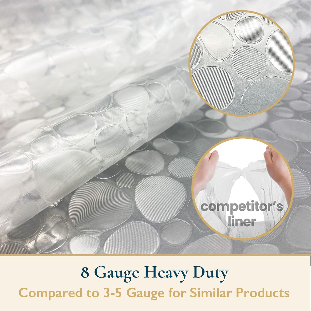 8-Gauge Waterproof Shower Curtain Liner With Bonus Hooks, Sizing Options