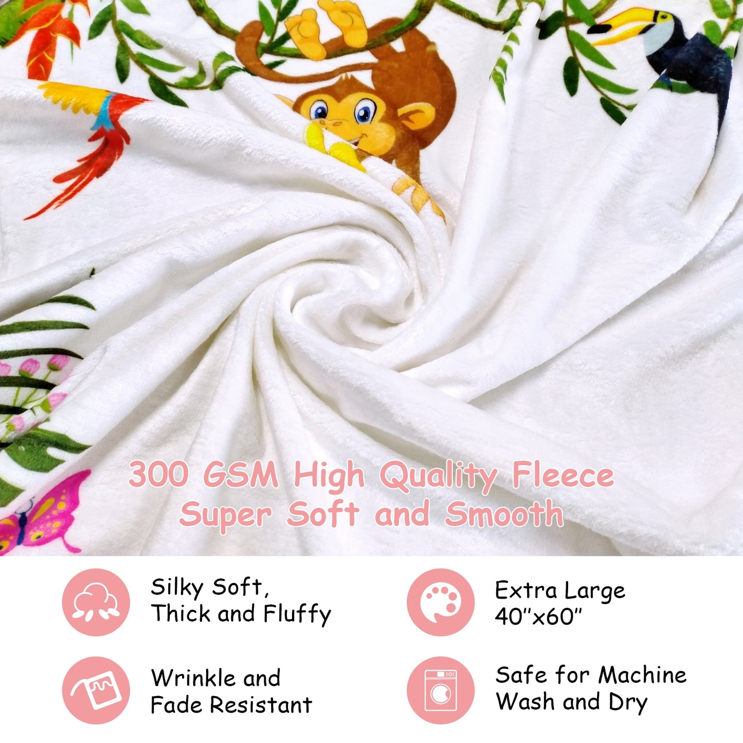 Soft Fleece Adaptable Baby Milestone Blanket, 300 GSM, 40 x 60 in
