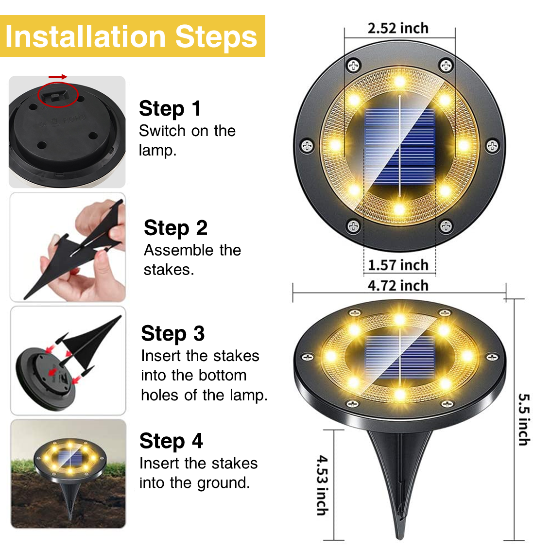 Solar Ground Light With Stainless-Steel Casing