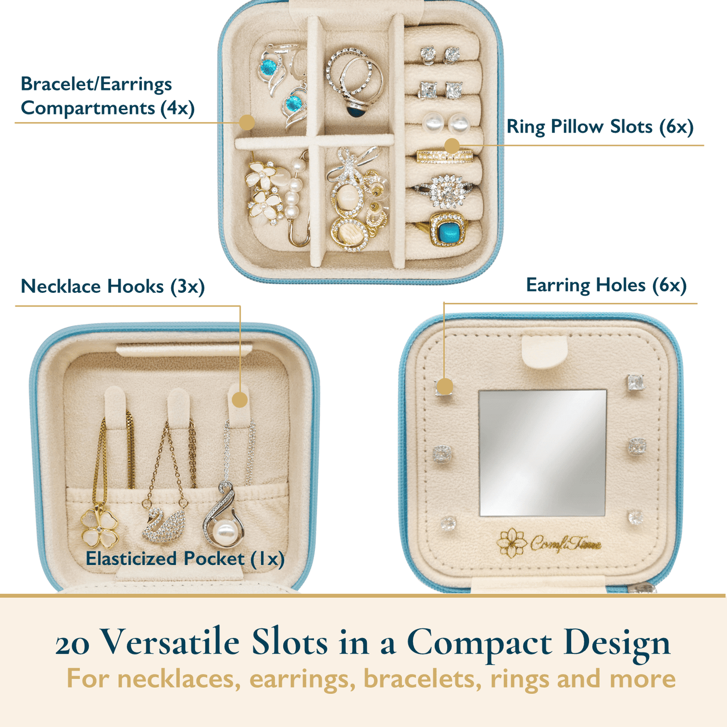 Velvet Travel Jewelry Case With Mirror