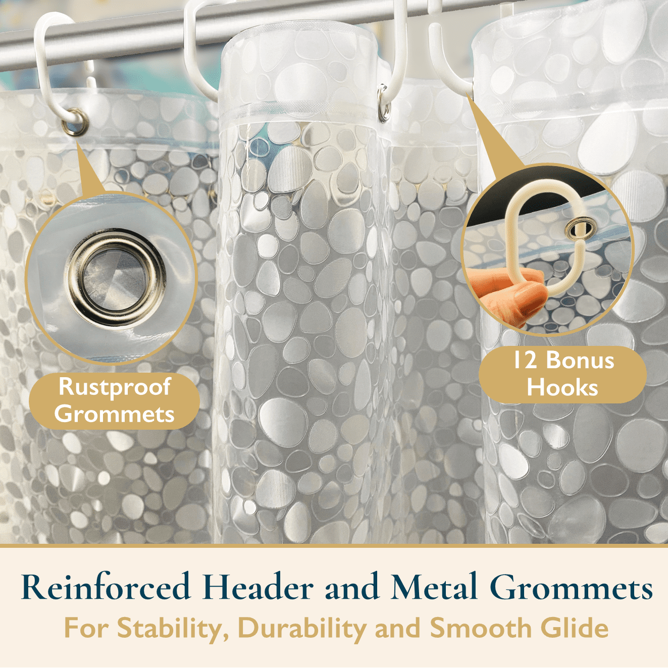 8-Gauge Waterproof Shower Curtain Liner With Bonus Hooks, Sizing Options