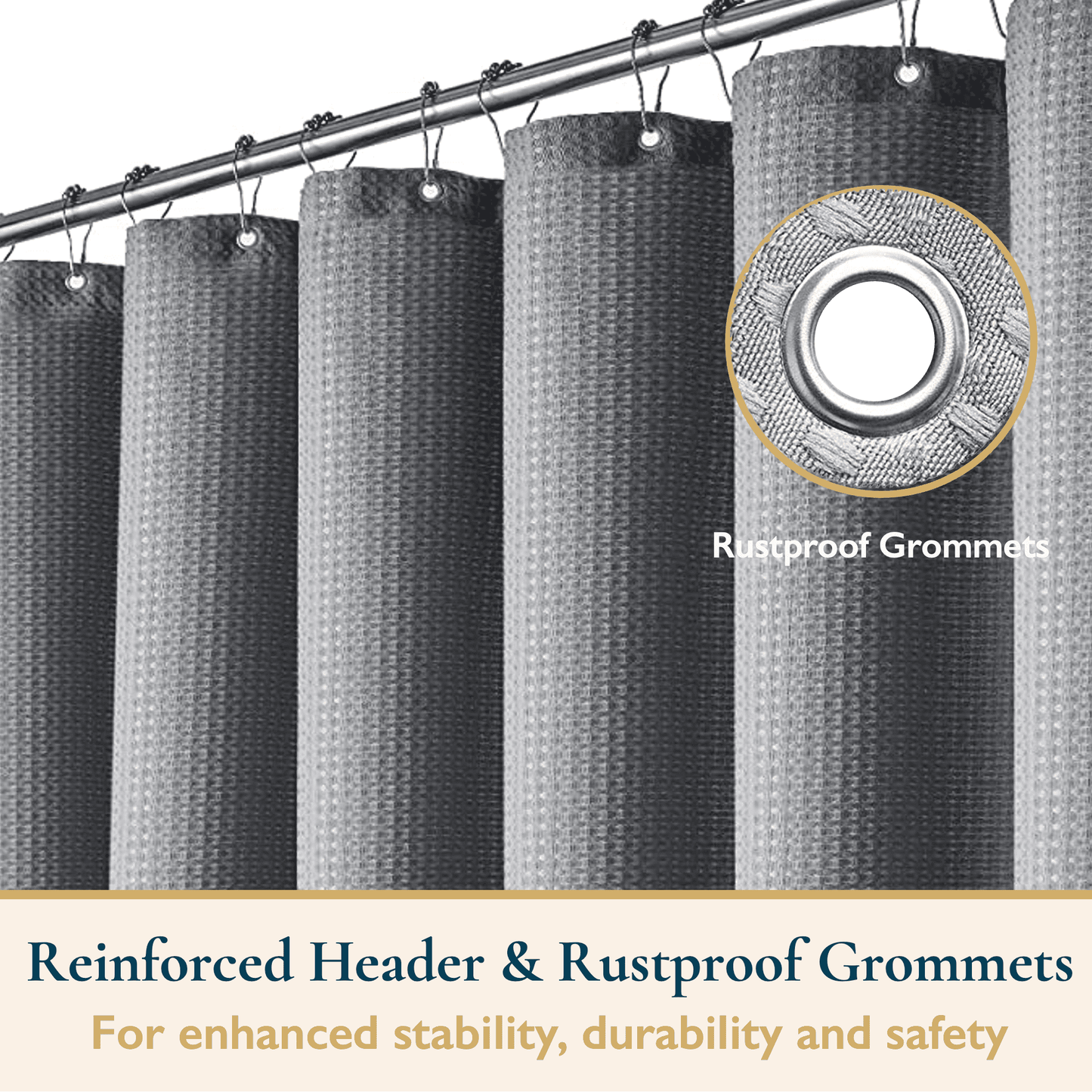 Shower Curtain With Hooks, 230 GSM, 72 x 72 in