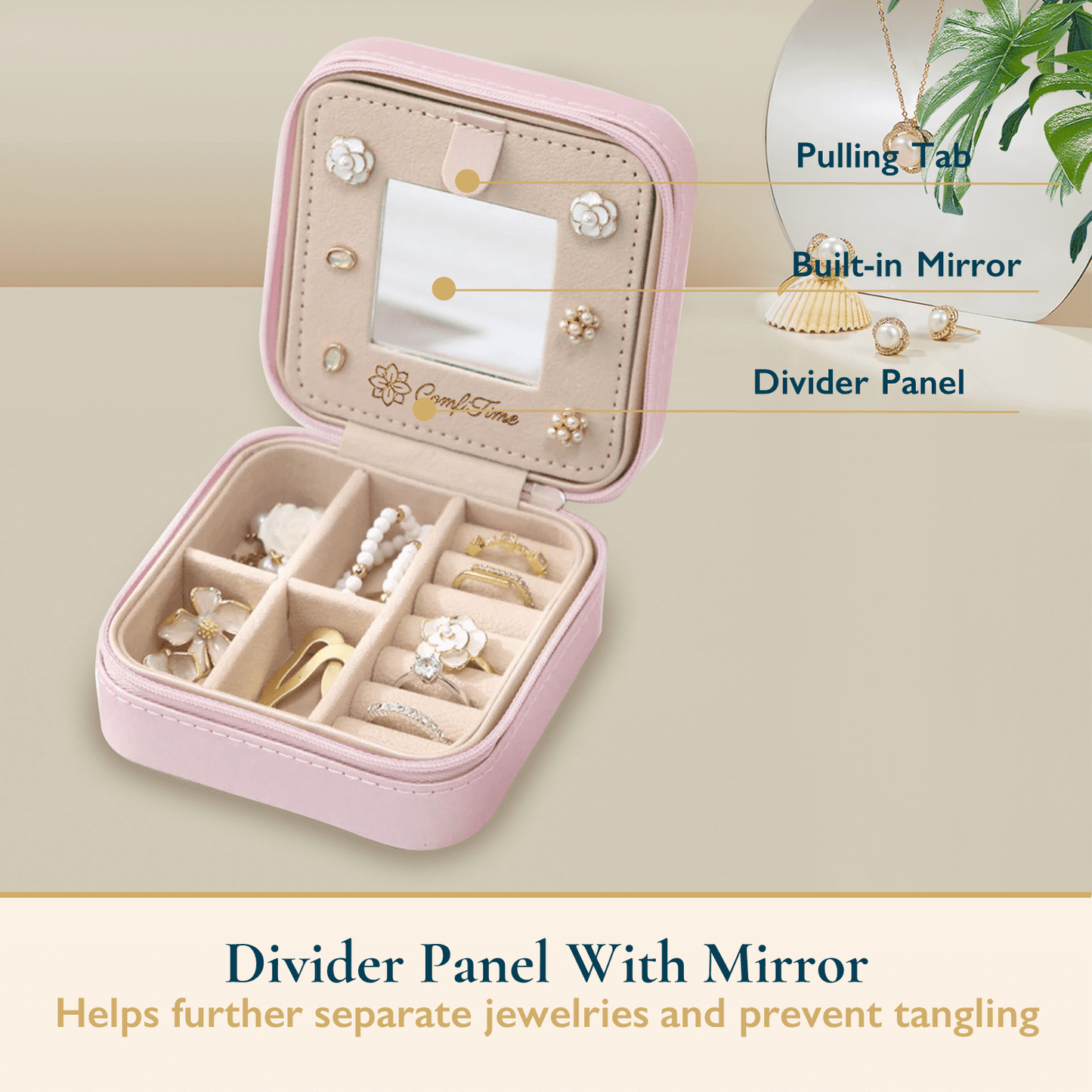 Velvet Travel Jewelry Case With Mirror