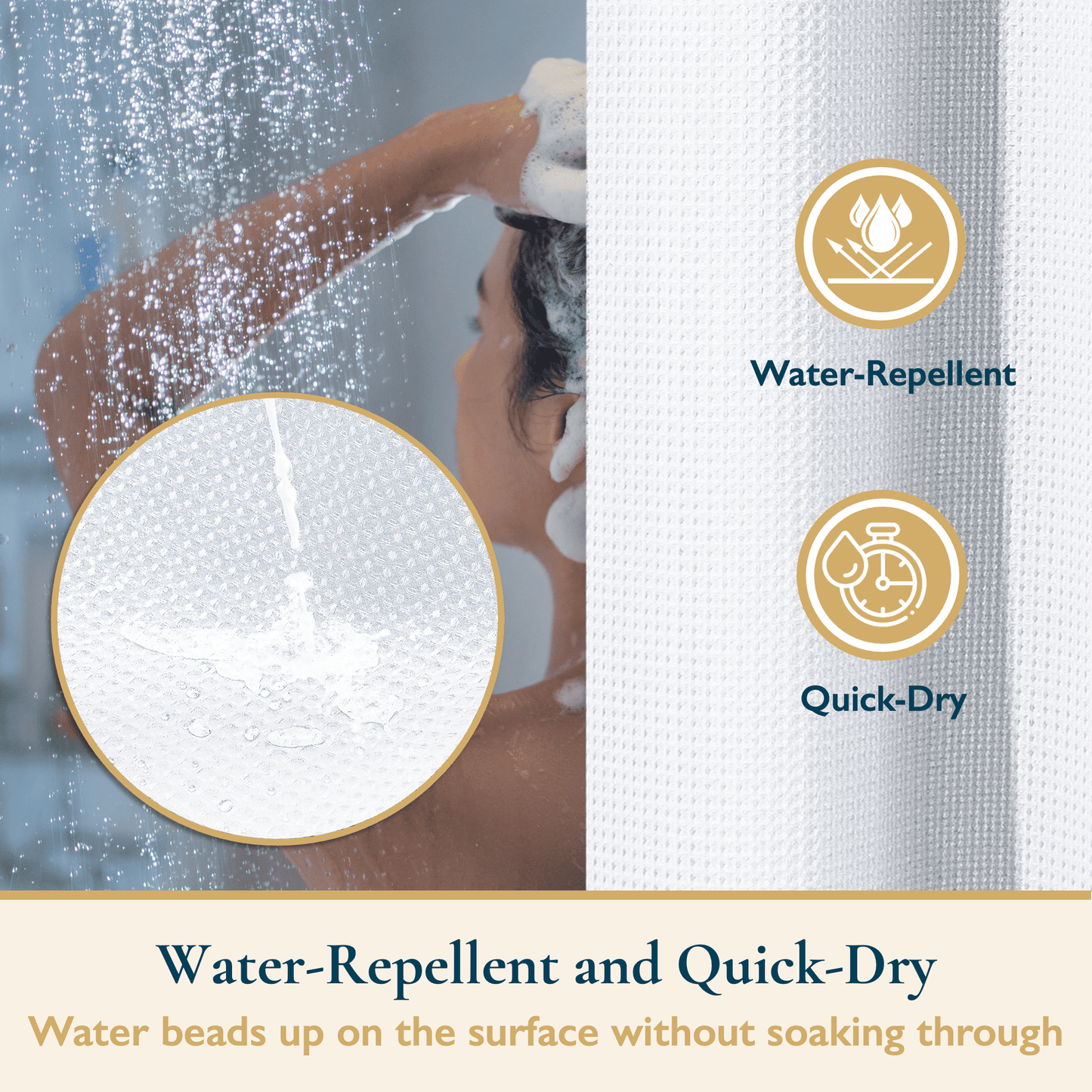 Shower Curtain With Hooks, 230 GSM, 72 x 72 in