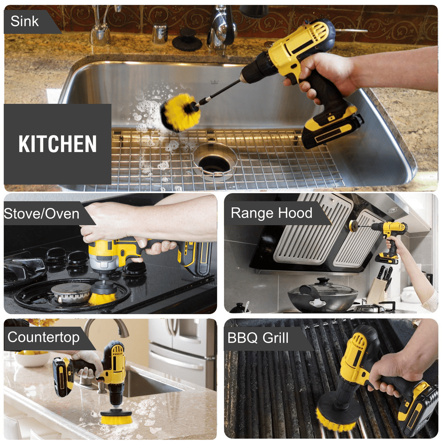 5-Piece Drill Brush Set With Splash Shield