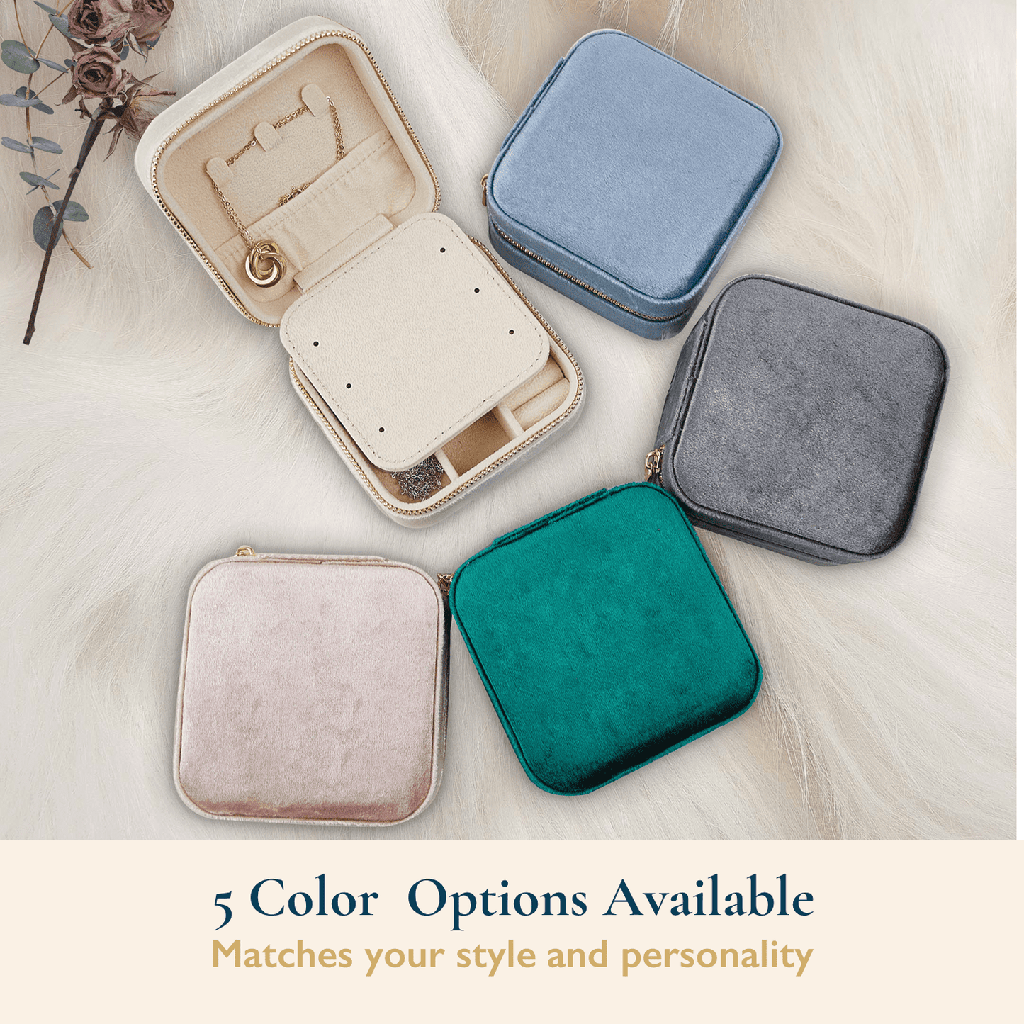 Velvet Travel Jewelry Case With Mirror