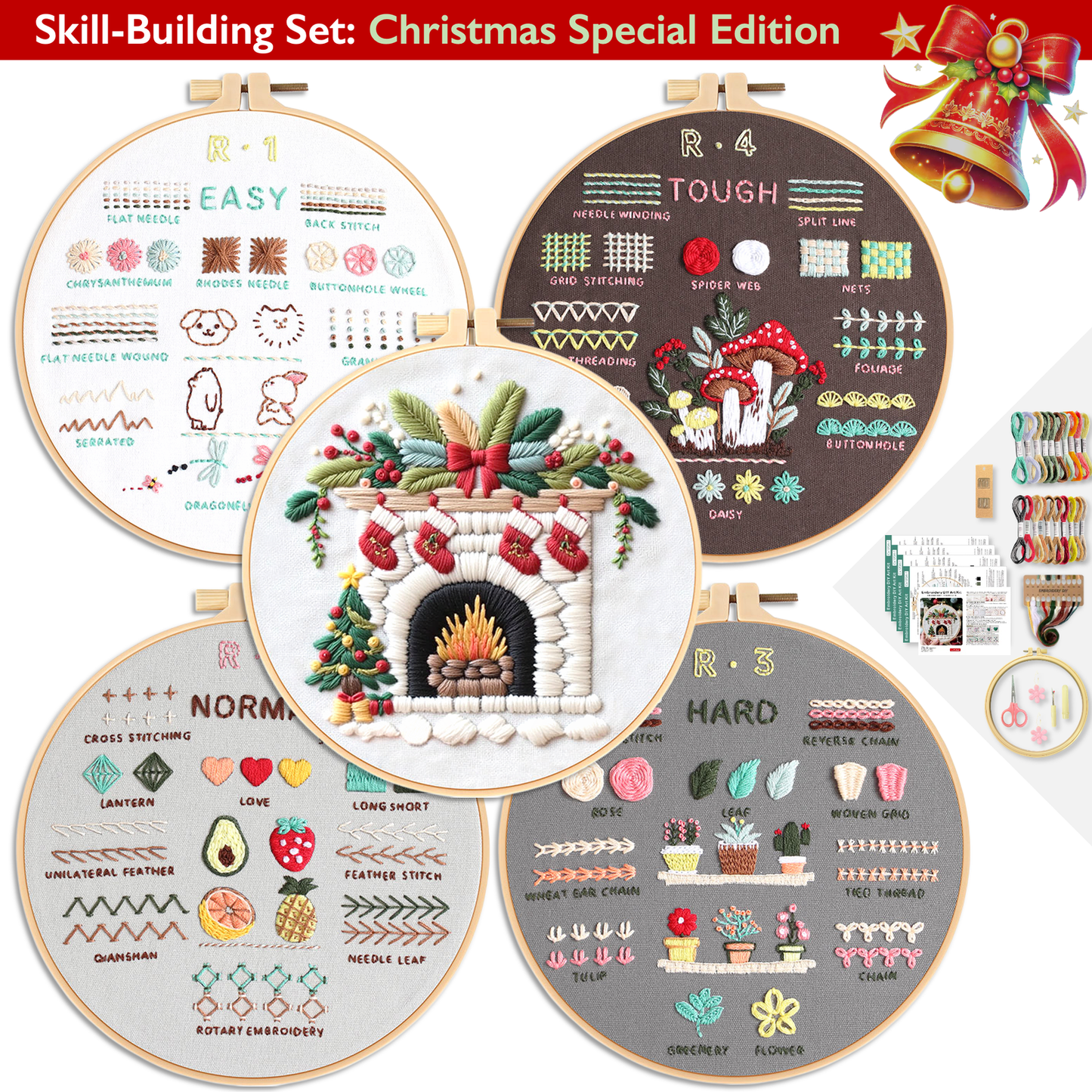 ComfiTime Christmas Embroidery Kit for Beginners – 5 Skill-Building Levels