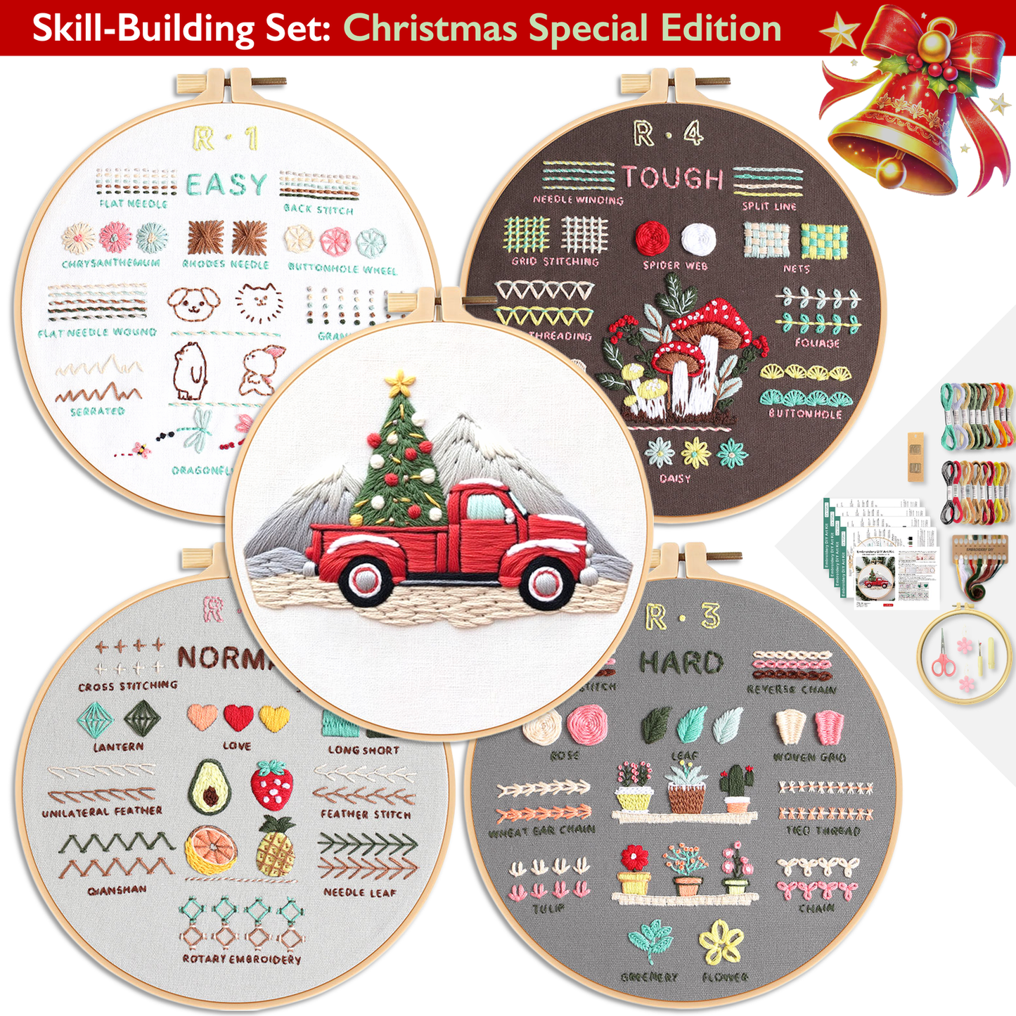 ComfiTime Christmas Embroidery Kit for Beginners – 5 Skill-Building Levels