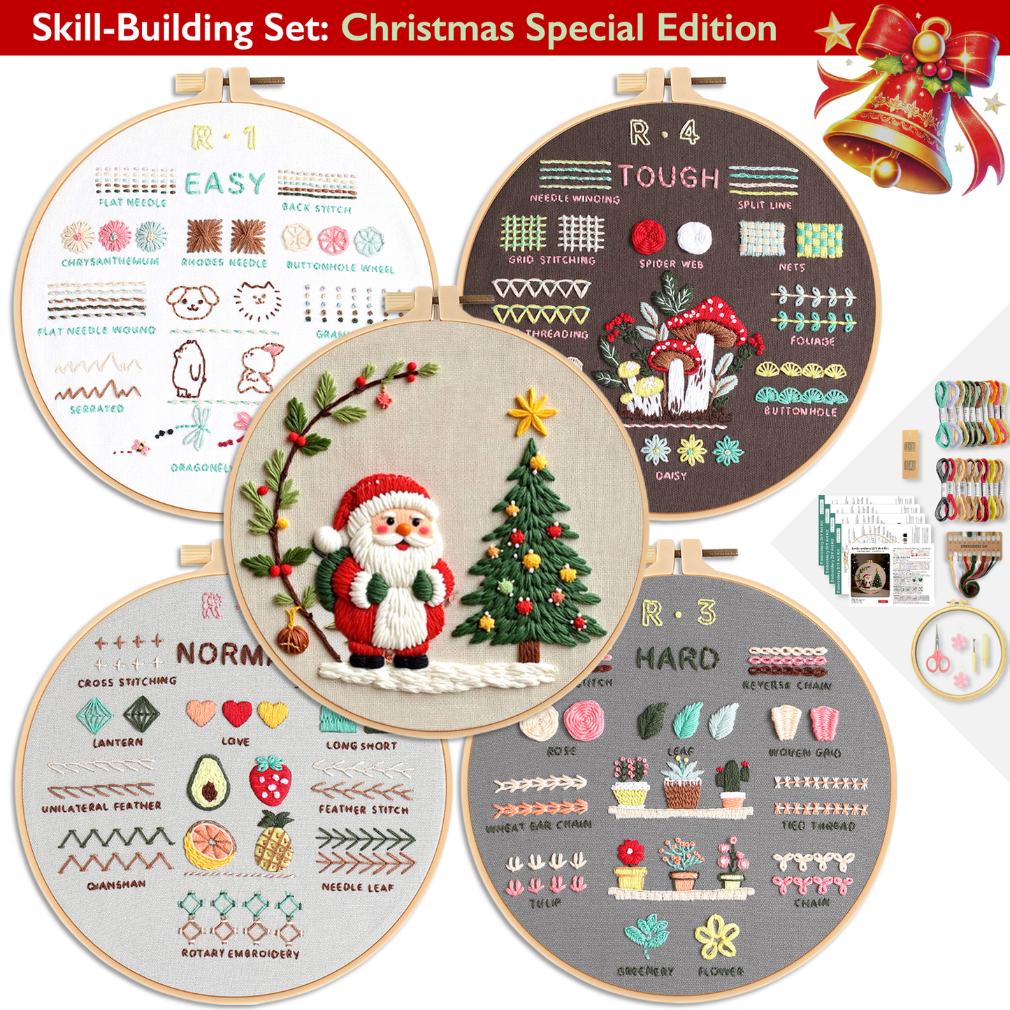 ComfiTime Christmas Embroidery Kit for Beginners – 5 Skill-Building Levels