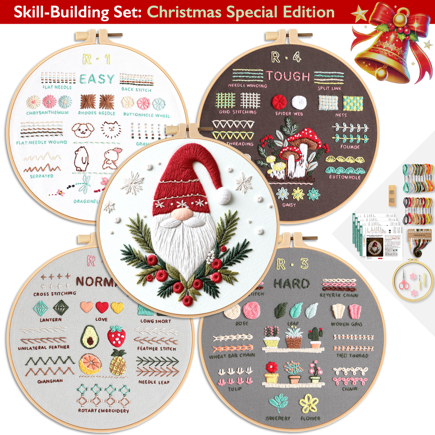 ComfiTime Christmas Embroidery Kit for Beginners – 5 Skill-Building Levels