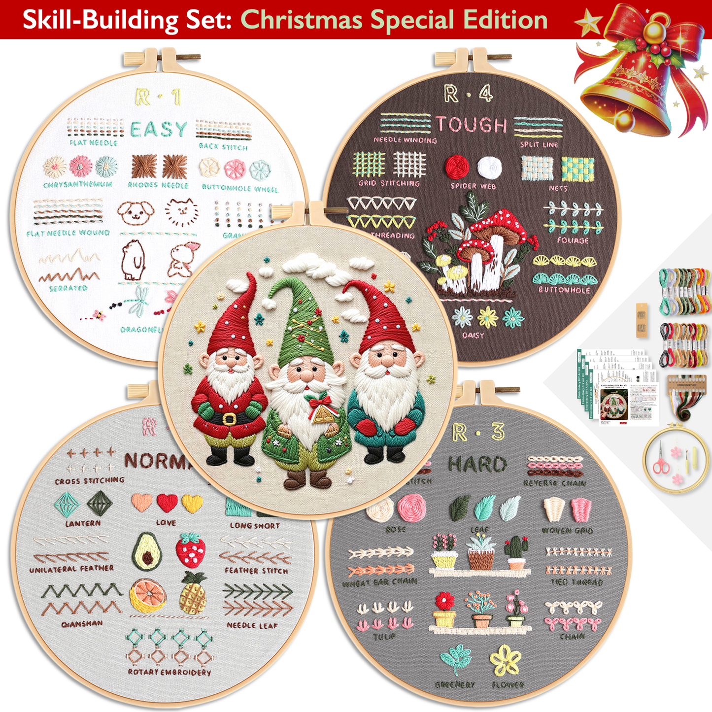 ComfiTime Christmas Embroidery Kit for Beginners – 5 Skill-Building Levels