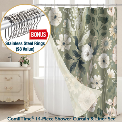 Shower Curtain & Liner Set-14 PCS
