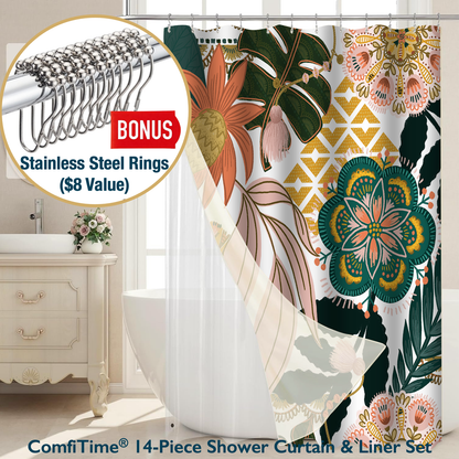 Shower Curtain & Liner Set-14 PCS