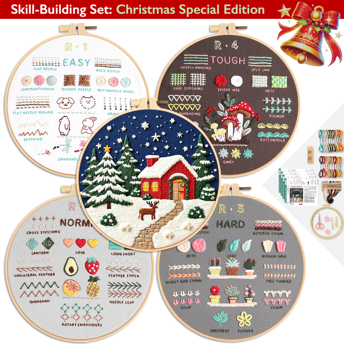 ComfiTime Christmas Embroidery Kit for Beginners – 5 Skill-Building Levels