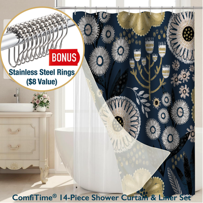 Shower Curtain & Liner Set-14 PCS