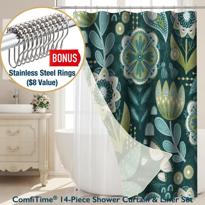 Shower Curtain & Liner Set-14 PCS