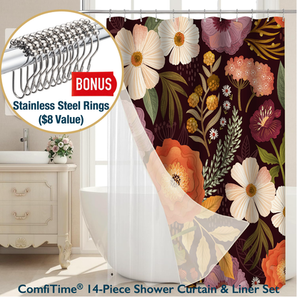 Shower Curtain & Liner Set-14 PCS