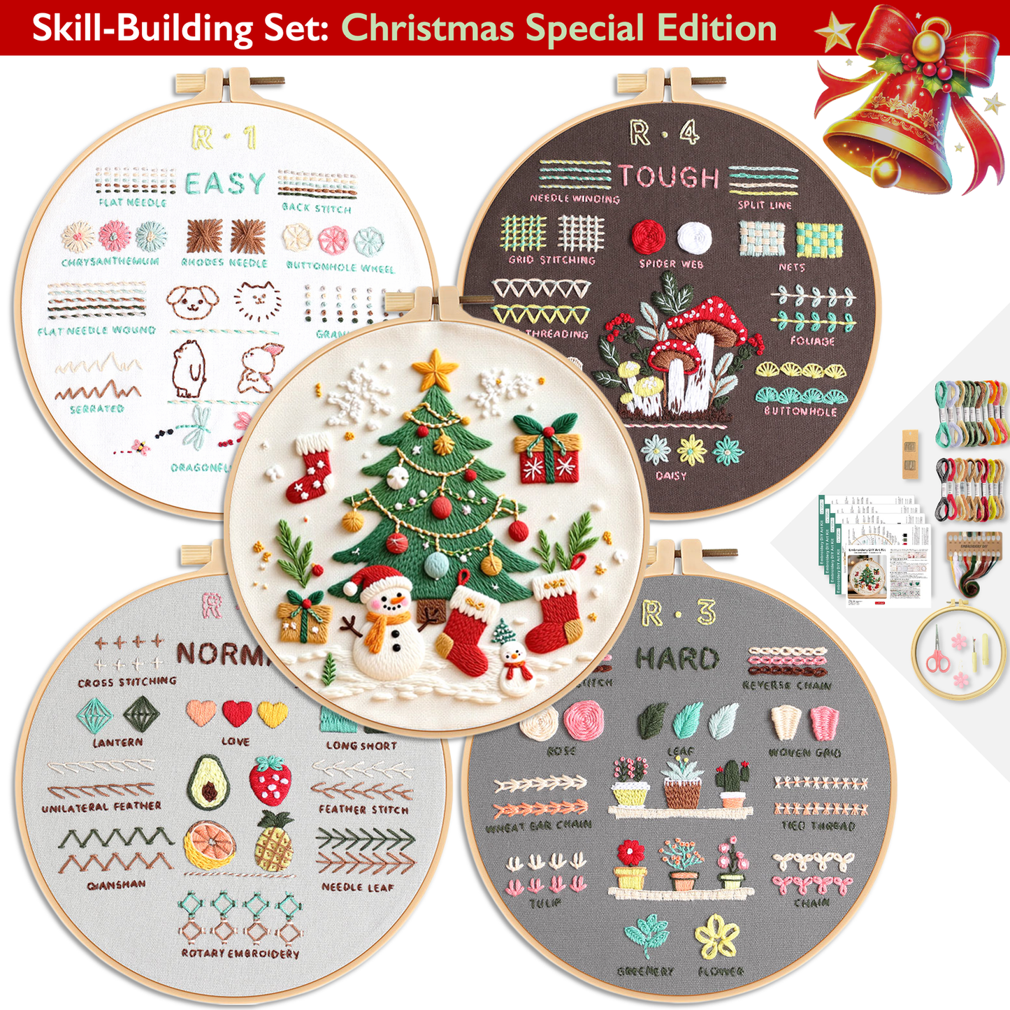 ComfiTime Christmas Embroidery Kit for Beginners – 5 Skill-Building Levels